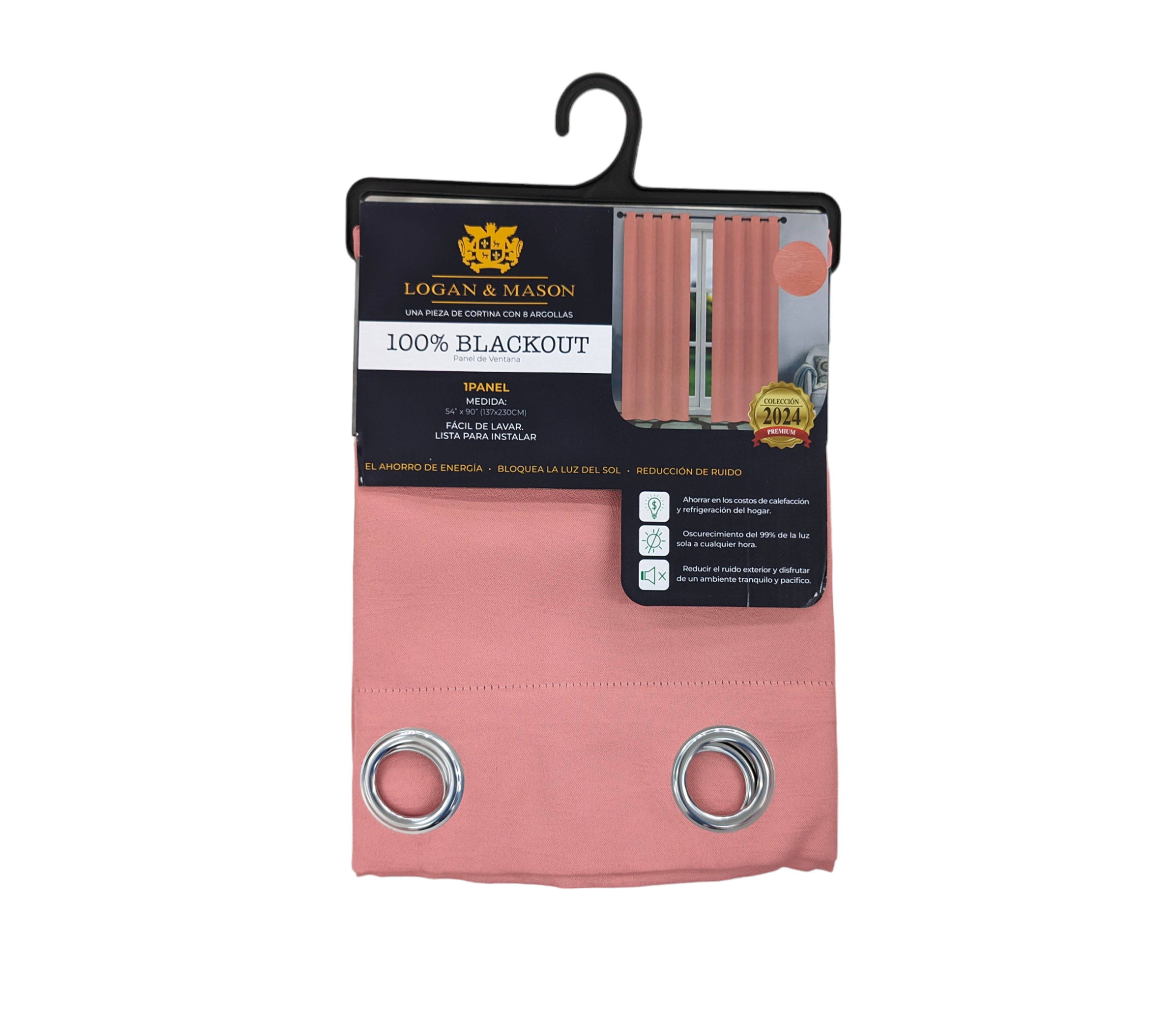 Logan & Mason 100% Blackout Window Curtain with Rings - Thermal Insulated Room Darkening Drapes for Bedroom, Living Room & Nursery