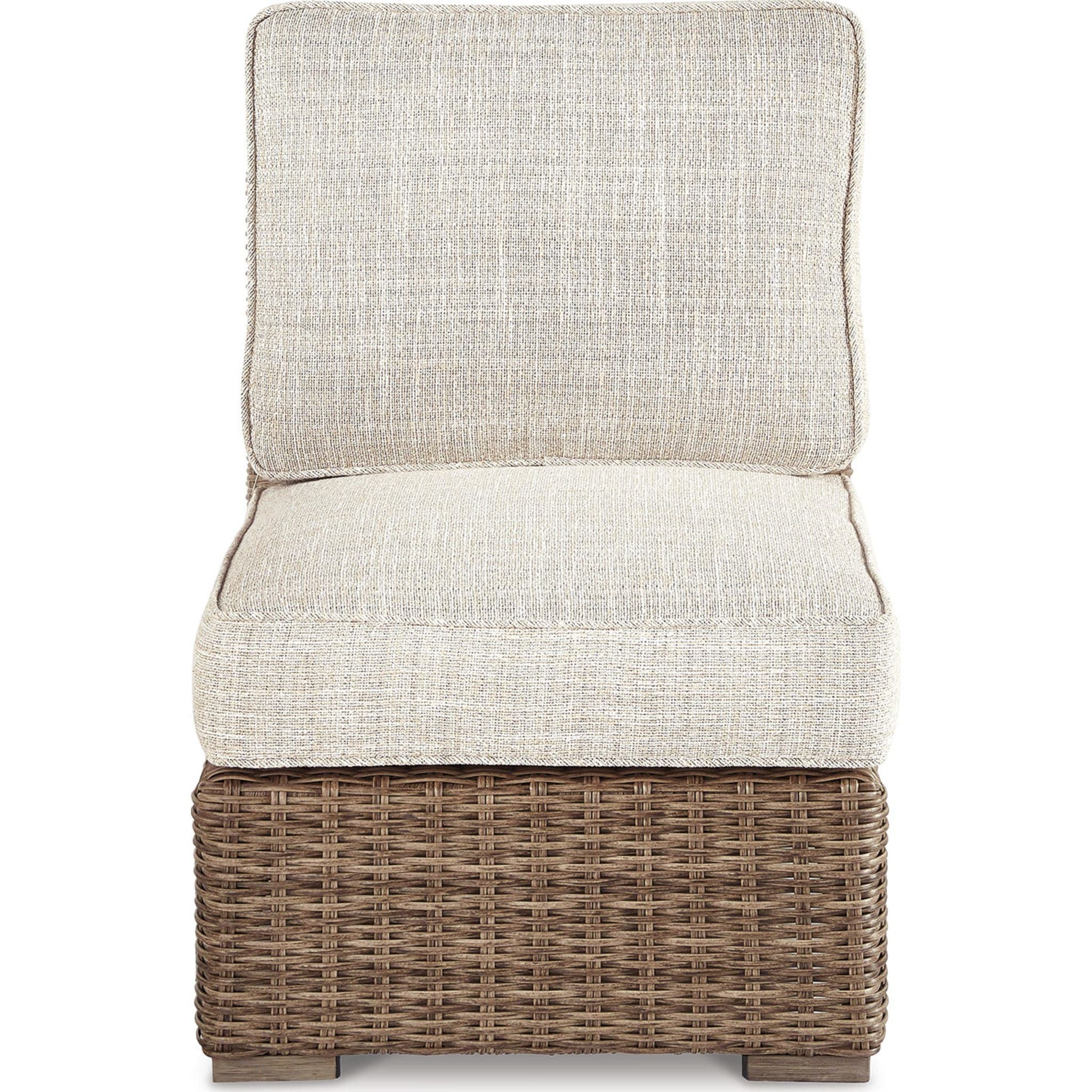 Beachcroft Outdoor Armless Chair with Cushion - White/Beige - Perfect for Patio, Poolside & Garden Relaxation