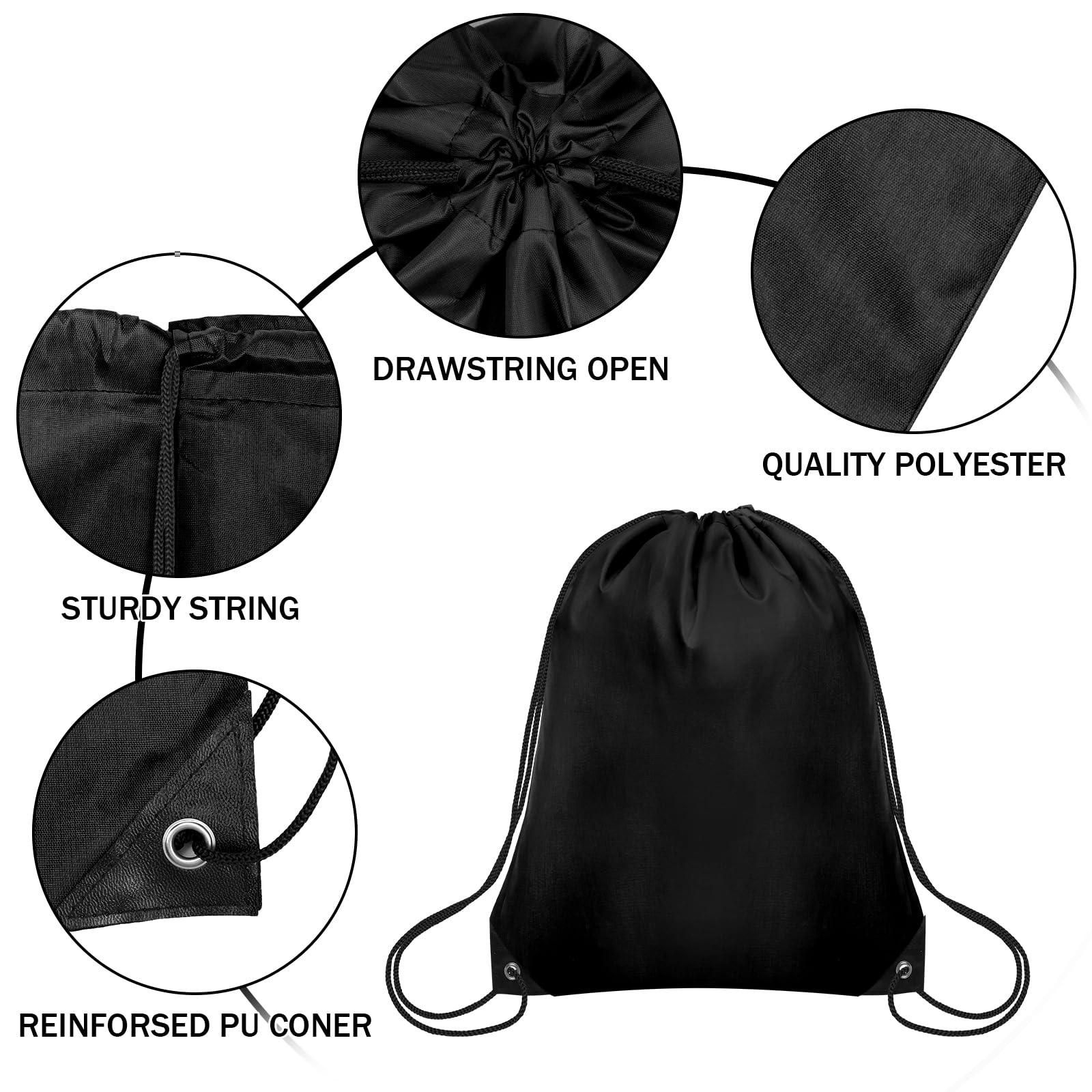 150Pcs Black Nylon Drawstring Backpacks Bulk - Lightweight Cinch Sack Bags for Gym, Sports, Party & Travel - Perfect for School Events, Promotions & Outdoor Activities