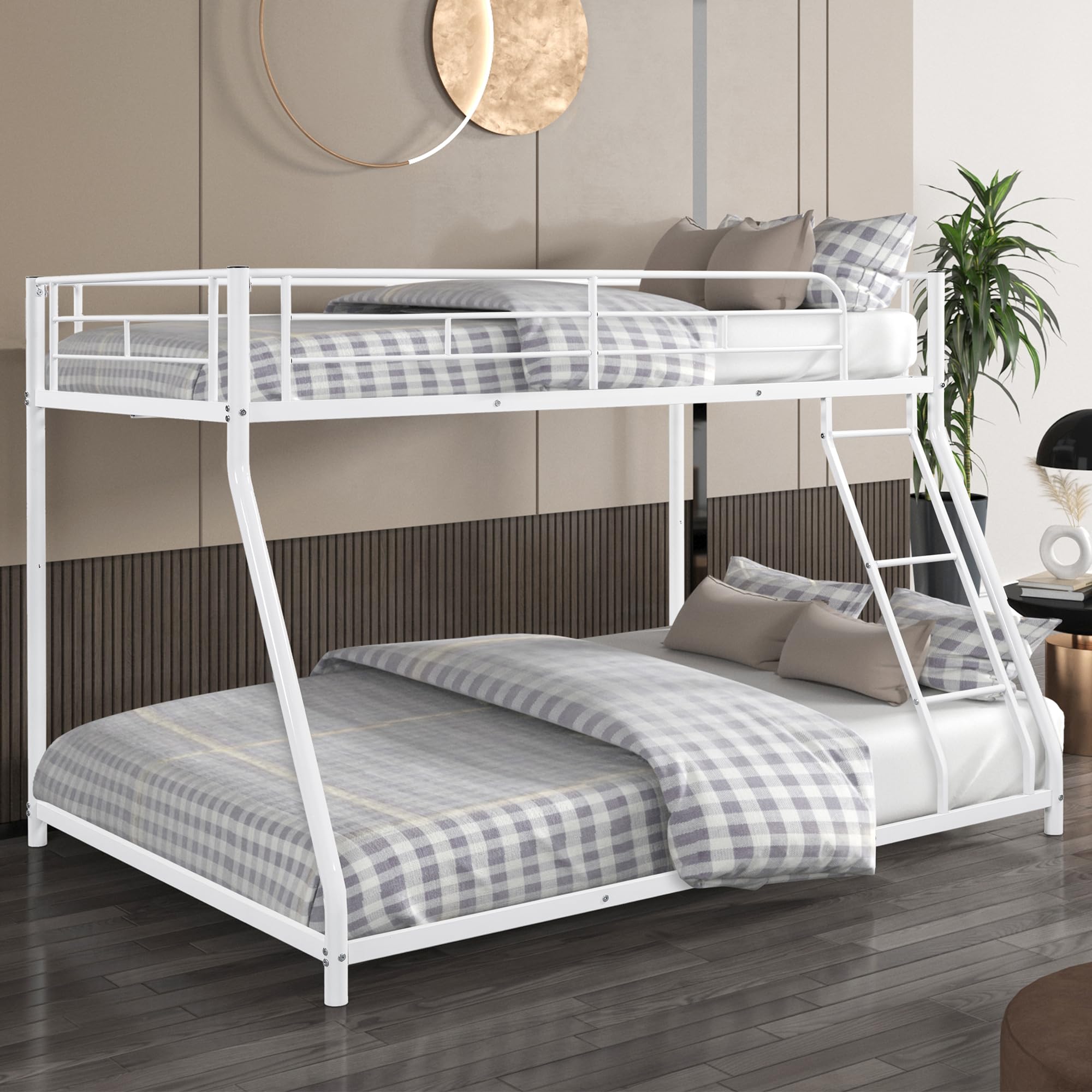 Twin Over Full Bunk Bed with Ladder & Full-Length Guardrail - Sturdy Metal Frame, No Box Spring Needed, Quiet Design - Perfect for Kids' Bedrooms, Guest Rooms & Space-Saving Small Apartments
