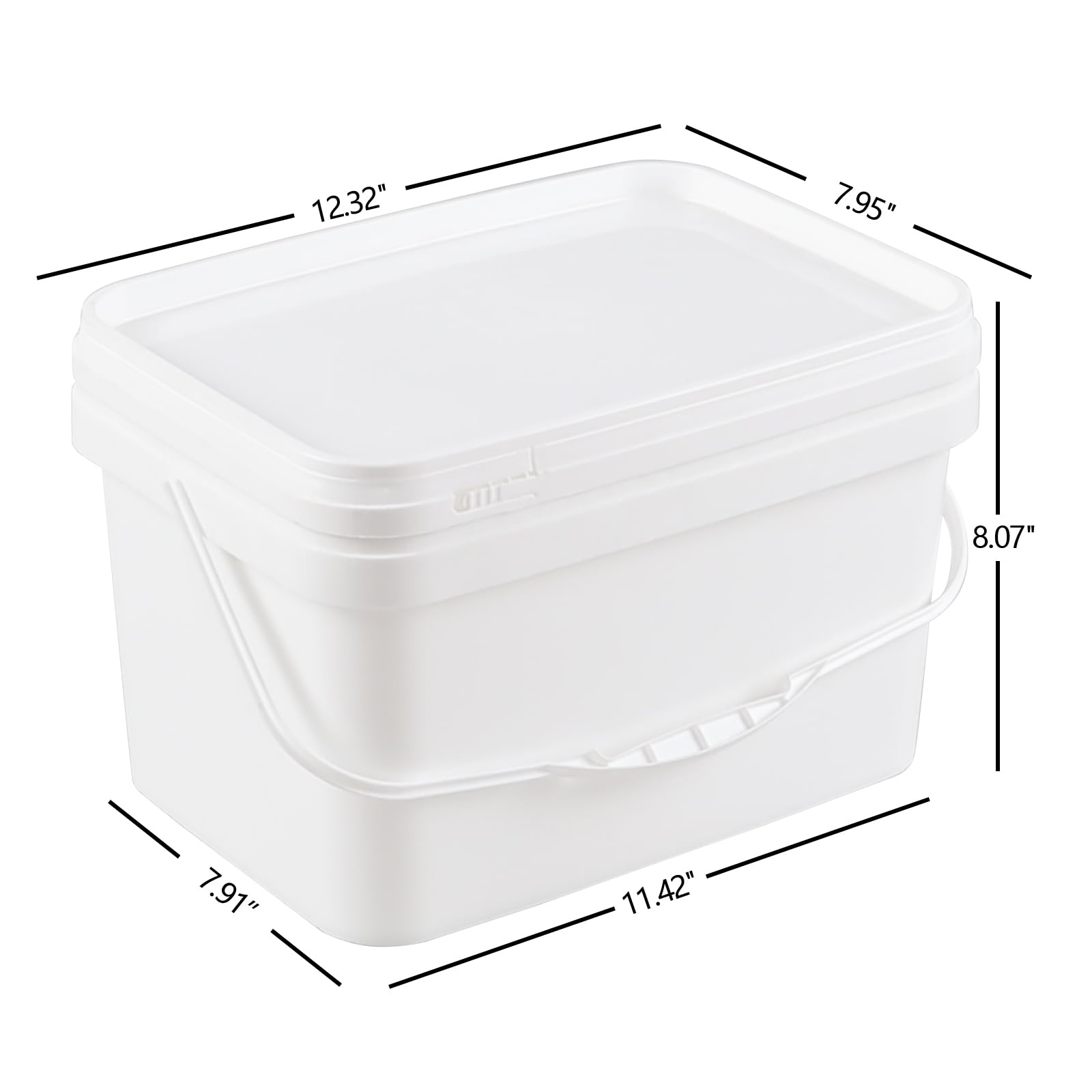 3 Gallon White Plastic Square Bucket with Lid - Food Grade Storage Containers (4-Pack) | Durable Rectangular Utility Pails with Handles for Kitchen, Restaurant, and Commercial Use