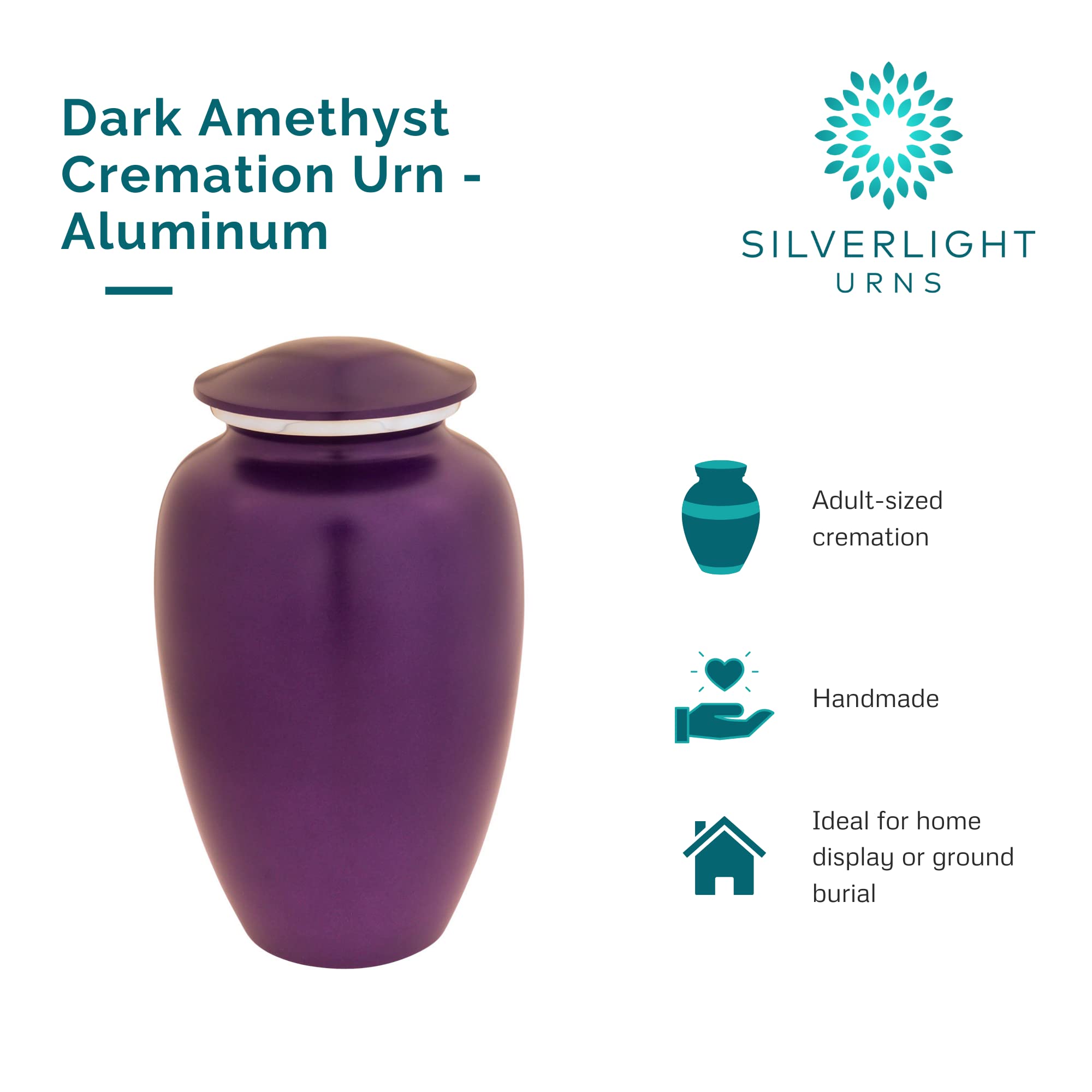 Dark Amethyst Cremation Urn for Ashes - Elegant Aluminum Purple Urn for Adults (10.5 Inches) - Perfect for Memorial Services & Home Display