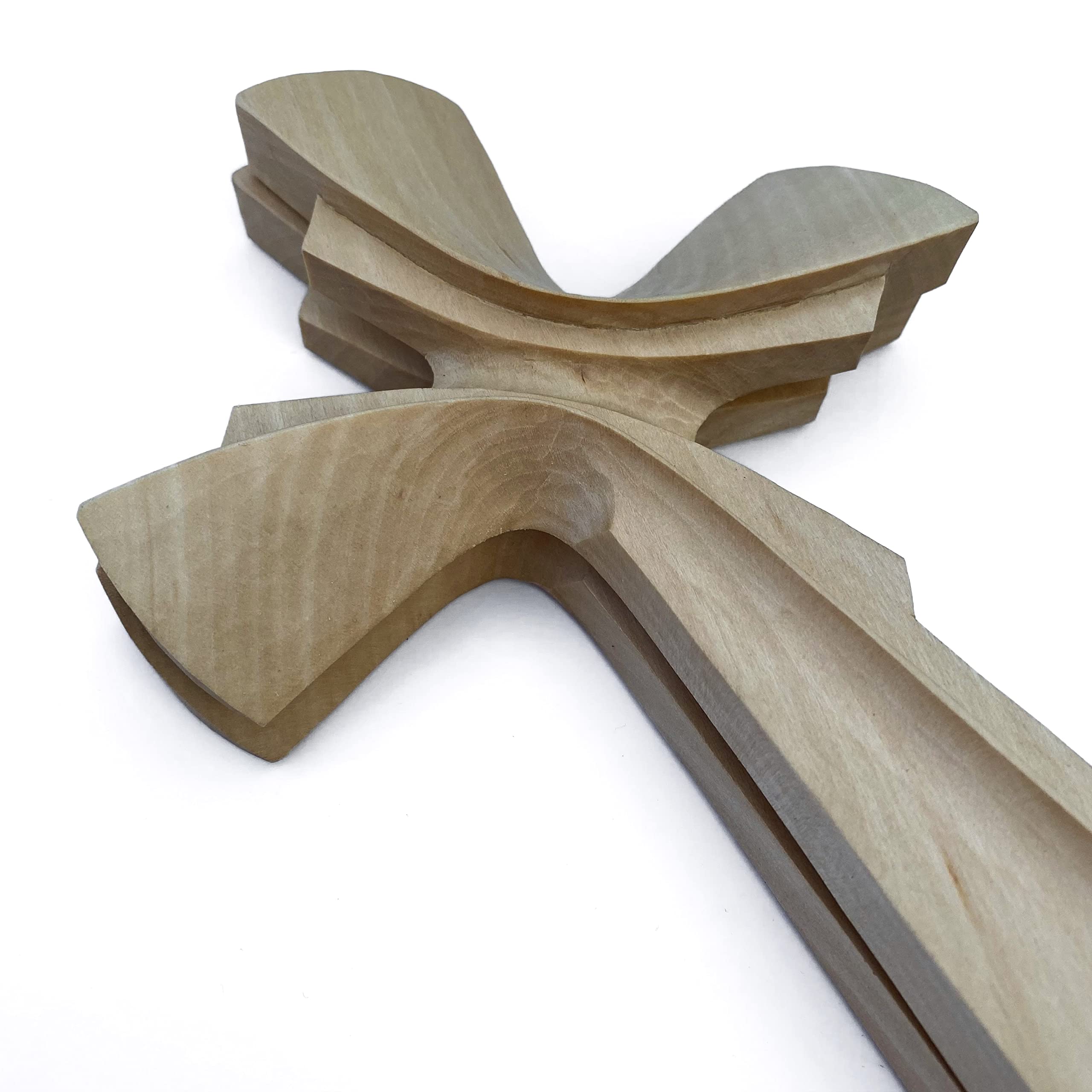 Hand Carved Wooden Cross Wall Decor - Small Rustic Crucifix Wall Art, 15.74 Inch, Handmade Christian Home Decor for Living Room, Bedroom & Church