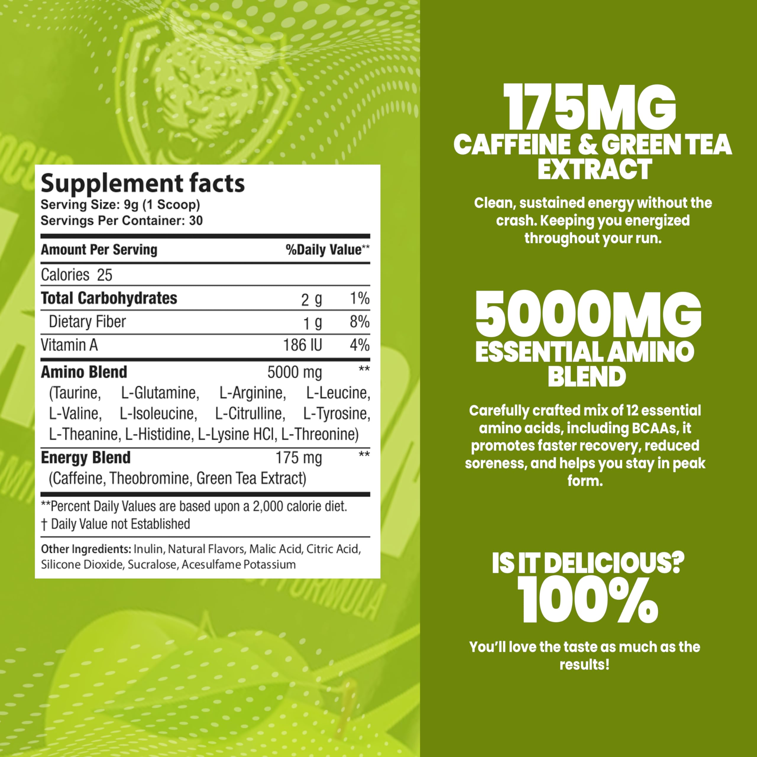 6AM Run Marathon Pre Workout Powder - Clean Energy Boost for Distance Running & Cardio | Natural Amino Acid Formula for Stamina & Endurance | Keto, Vegan Friendly with Electrolytes | Green Apple Flavor (30 Servings) - Perfect for Marathon Training, Gym Workouts & Outdoor Running