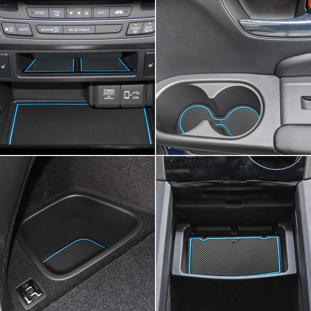 **Auovo Custom Fit Cup Holder Door Mats for Honda Passport 2019-2023 - 28pcs Interior Accessories Set with Blue Trim - Anti-Dust Center Console Inserts for Car Organization & Protection**
