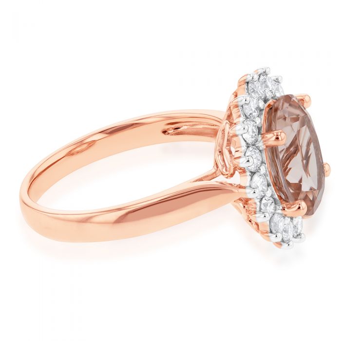9ct Rose Gold 2.30ct Morganite and 1/2 Carat Diamond Engagement Ring - Perfect for Proposals, Anniversaries & Special Occasions