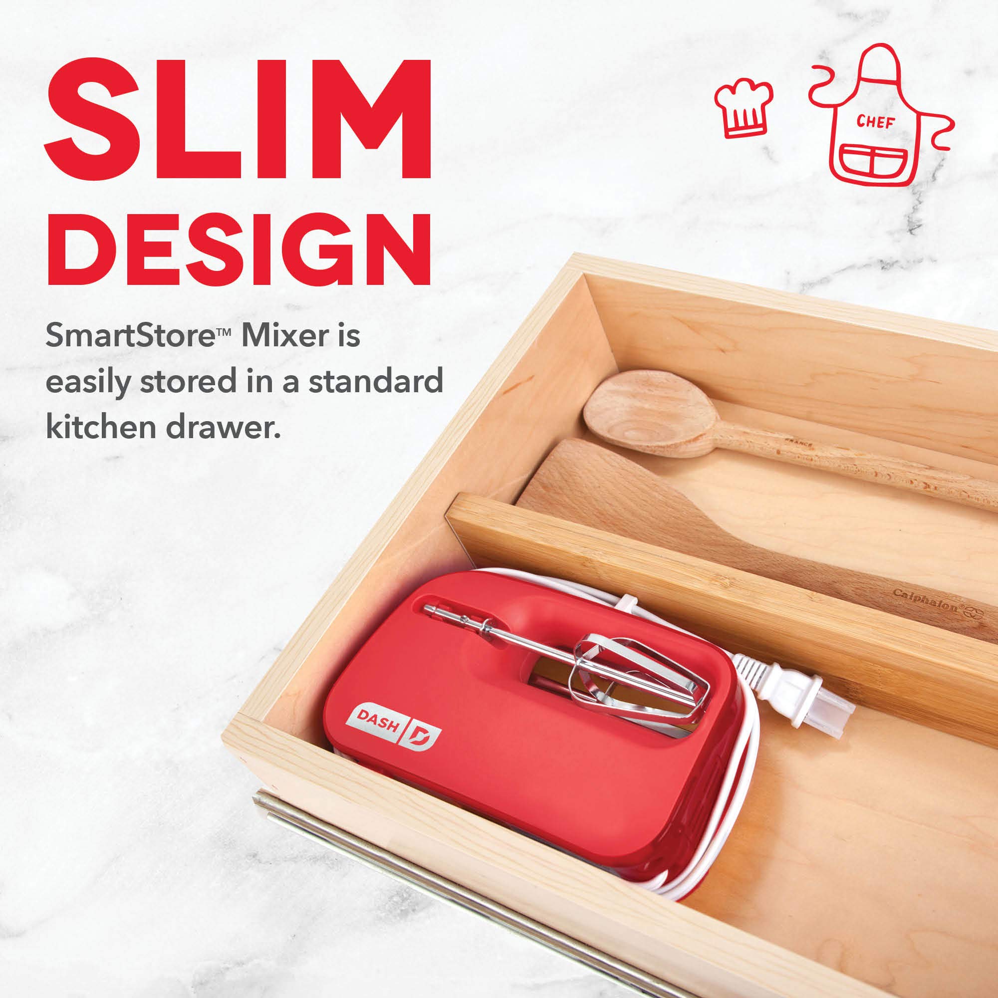 Dash SmartStore™ Deluxe Compact Electric Hand Mixer with Whisk & Milkshake Attachment - 3 Speed, 150W, Red - Perfect for Baking Cookies, Cakes, Brownies, Dough & More - Ideal for Home Kitchen, Baking Enthusiasts & Small Batch Cooking