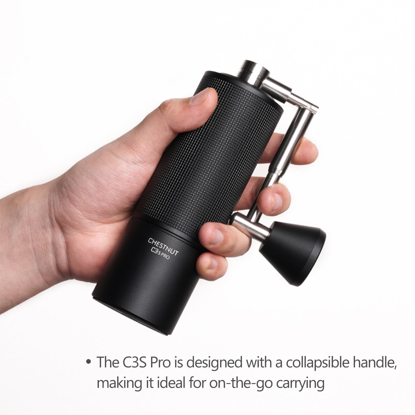 TIMEMORE Chestnut C3S Pro Manual Coffee Grinder - Premium Stainless Steel S2C Conical Burr, Portable Hand Coffee Mill with Foldable Handle & Adjustable Grind Settings - Perfect for Espresso, French Press, Pour Over, Travel, Camping & Home Use - Black