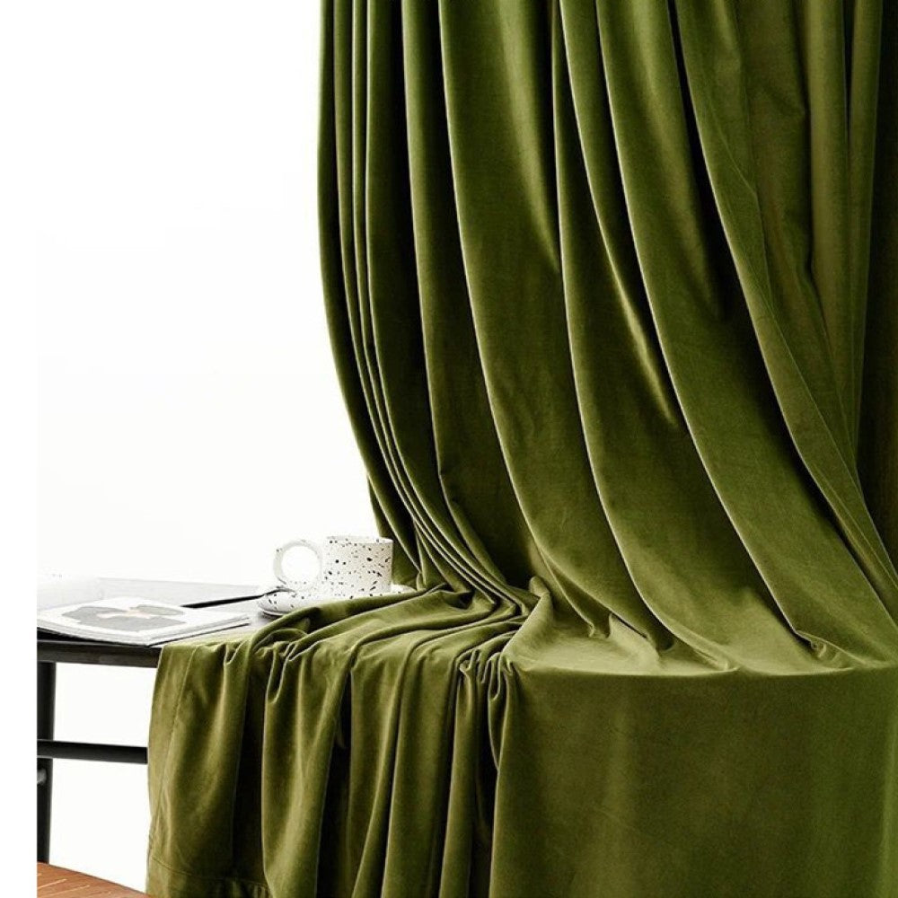 Taylor.H Dutch Plain Velvet Curtains - Dark Olive Green Blackout Drapes for Living Room & Bedroom - Thermal Insulated Window Treatments for Home Decor