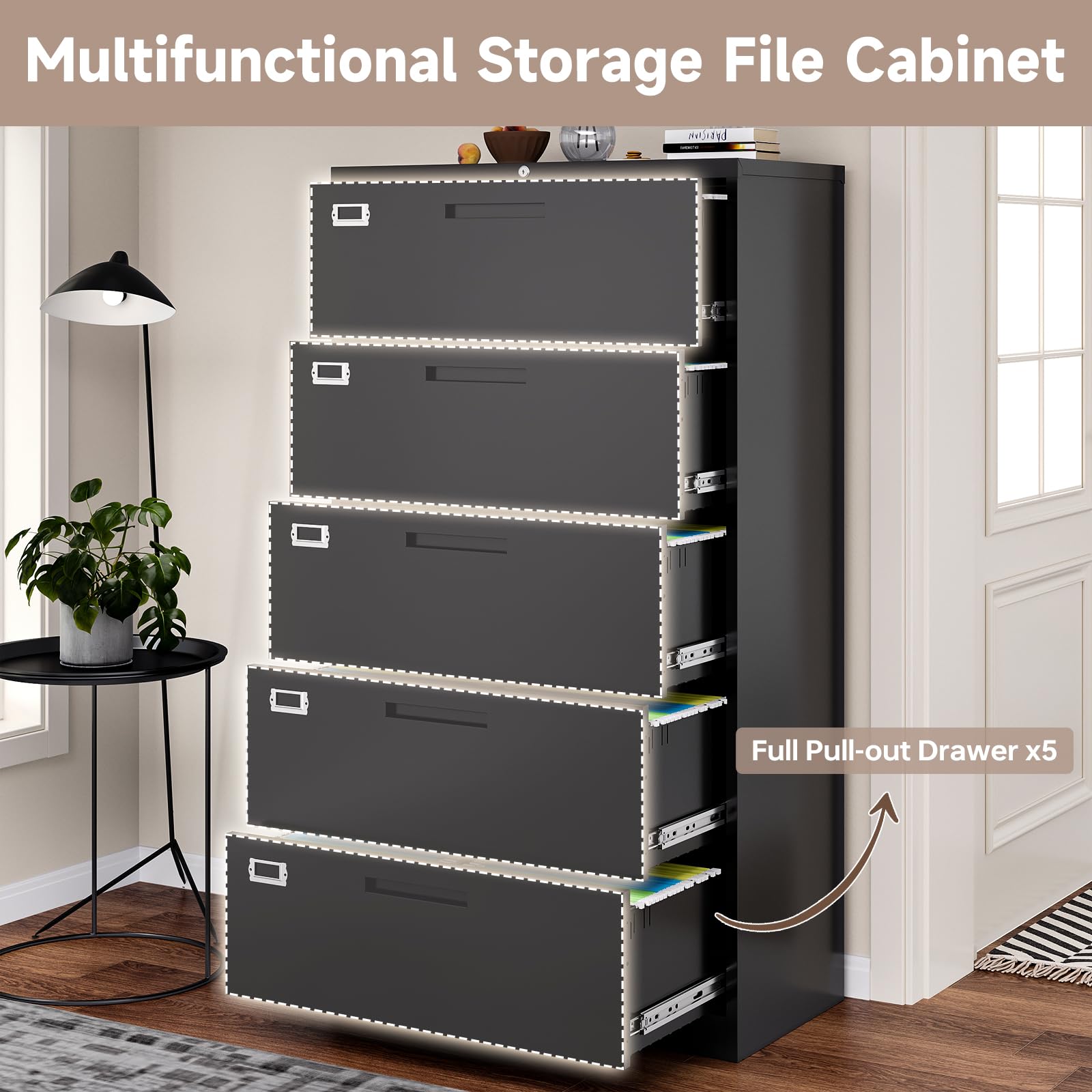 5-Drawer Metal Lateral File Cabinet with Lock - 64