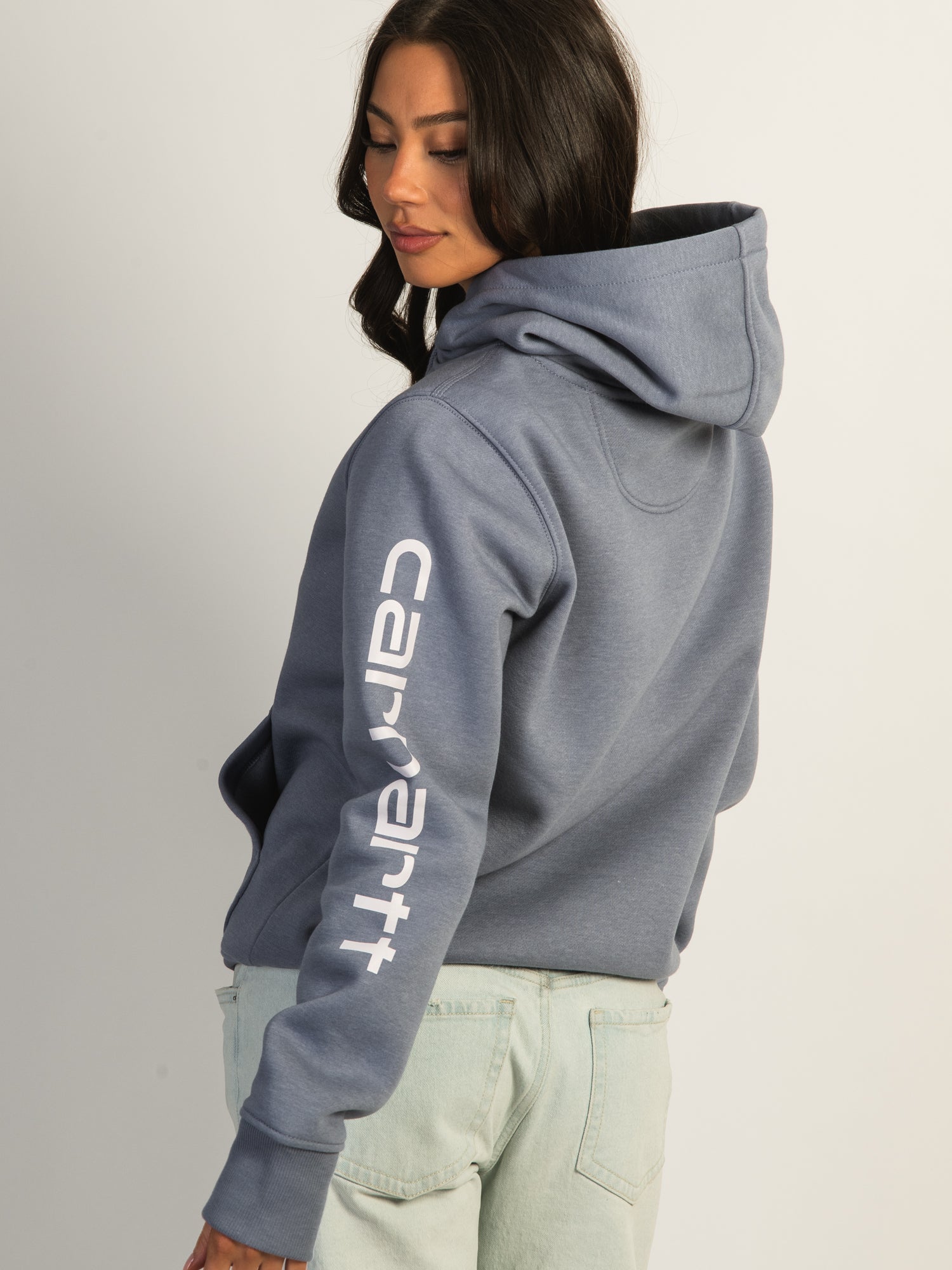 Carhartt Logo Sleeve Pullover Hoodie for Men & Women - Wisteria Purple - Cozy Fleece Sweatshirt for Work, Outdoor & Casual Wear