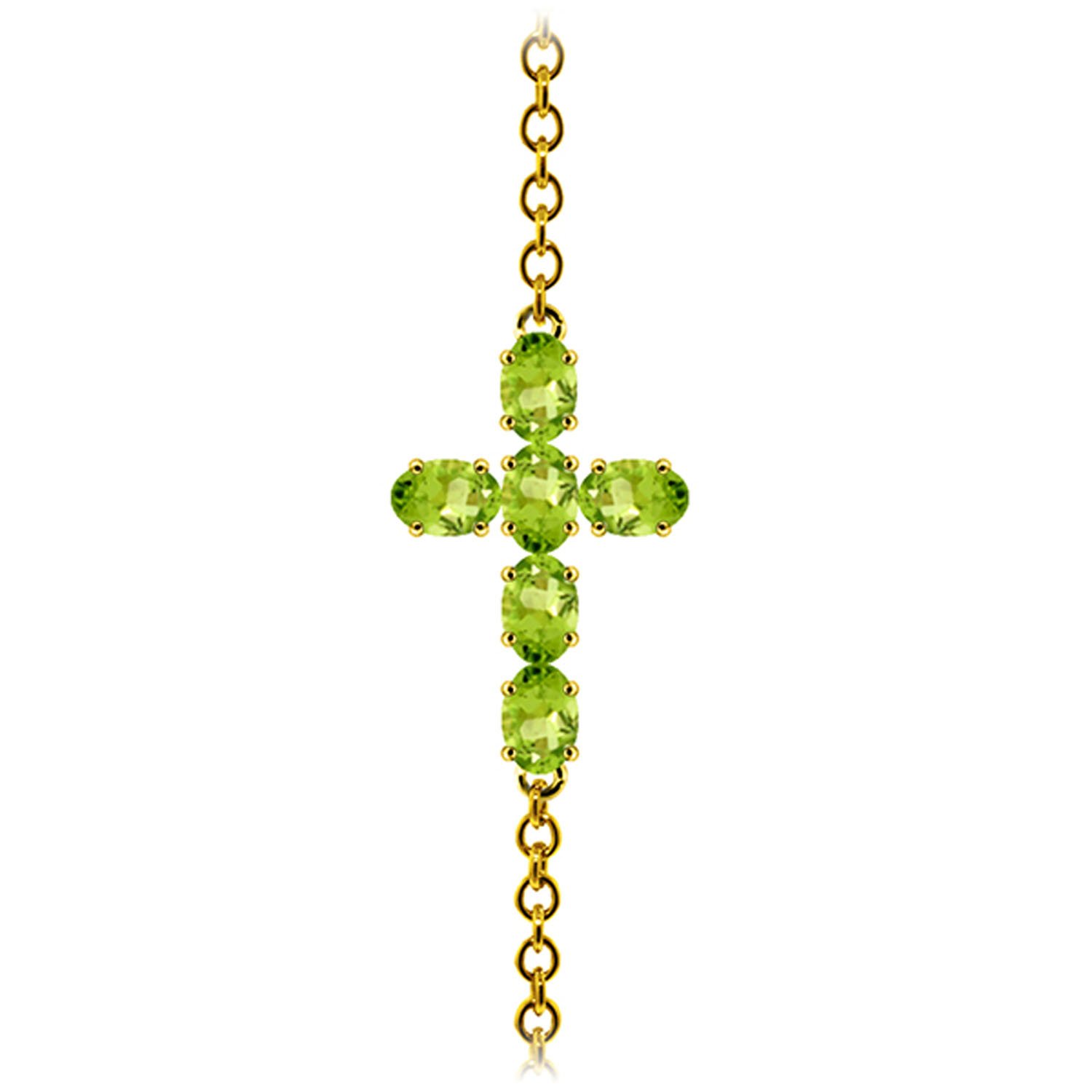 14K Yellow Gold Galaxy GG Peridot Cross Bracelet - Elegant Religious Jewelry for Women, Perfect for Gifts, Church, Weddings & Everyday Wear