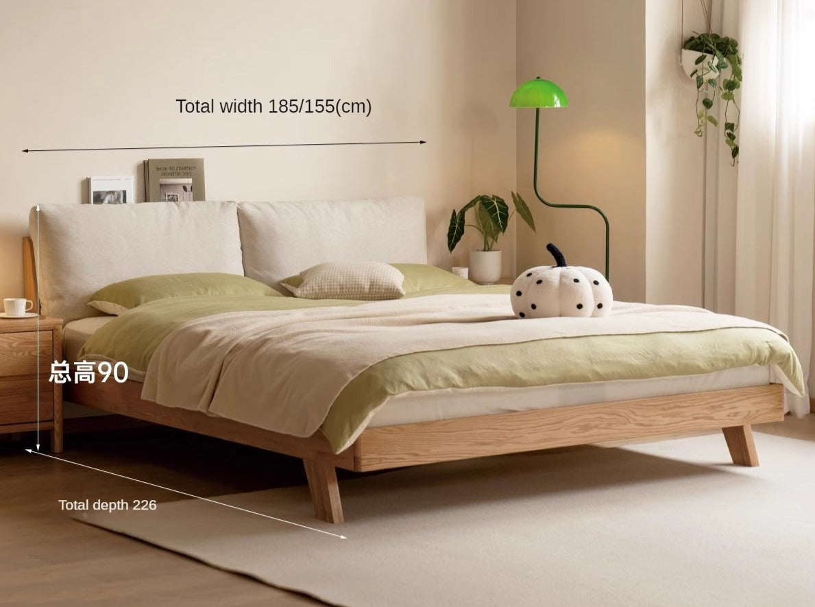 Solid Oak Wood Soft Bed Frame - Queen Size, Sturdy & Comfortable for Master Bedroom or Guest Room