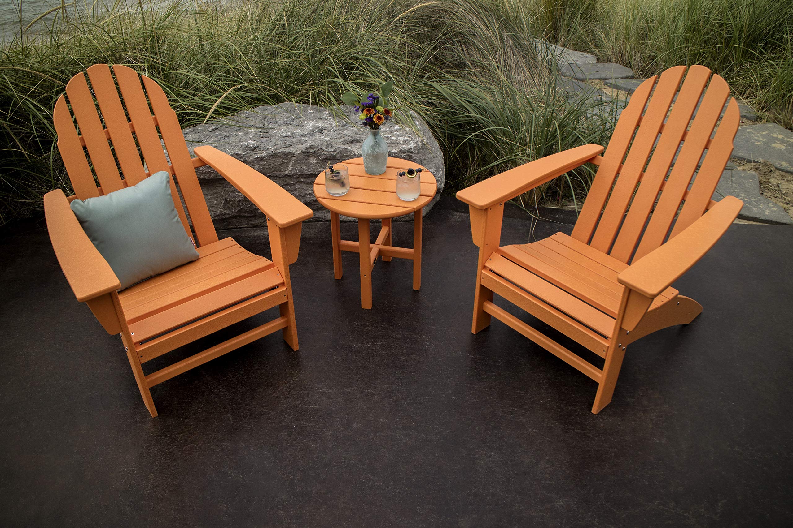 POLYWOOD Vineyard 3-Piece Adirondack Chair Set with Side Table - Sunset Red Outdoor Patio Furniture for Garden, Poolside & Backyard Relaxation