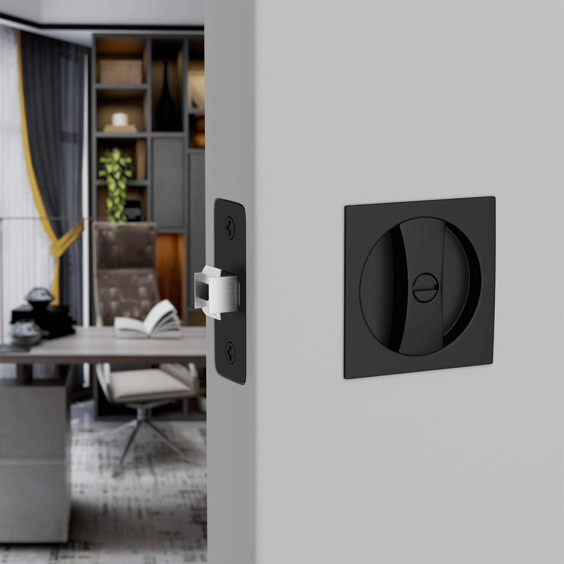 Haidms 3 Pack Matte Black Pocket Door Lock Set - Square Pocket Door Handle & Hardware for Sliding Doors - Perfect for Bedrooms, Bathrooms, and Closets