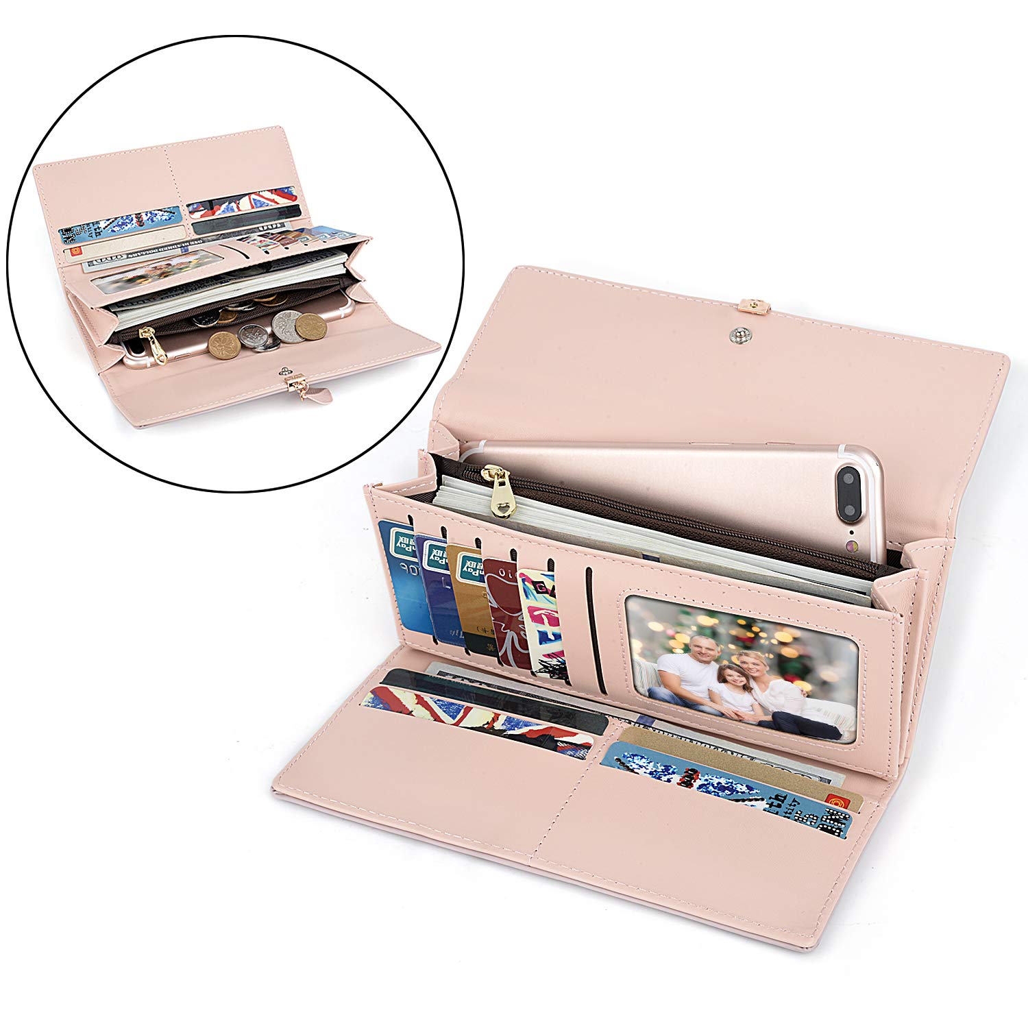 UTO RFID Blocking Wallet for Women - PU Leather Leaf Pendant Card Holder with Zipper Coin Purse | Phone & Checkbook Organizer | Perfect for Travel, Shopping & Everyday Use