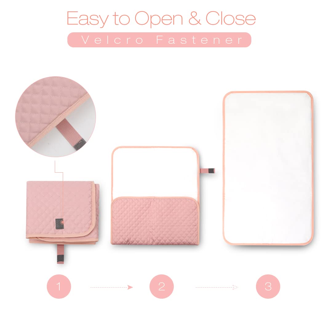 Lekebaby Washable Foldable Waterproof Baby Changing Pad - Soft Portable Diaper Changing Mat for Nursery, Travel & On-the-Go (Pink)