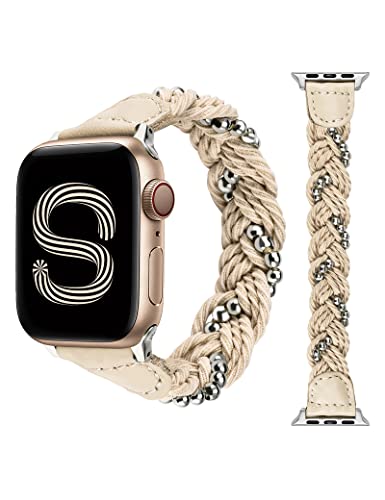 Braided Stretchy Solo Loop Elastic Apple Watch Band - Compatible with 38mm 40mm 41mm iWatch Series SE/8/7/6/5/4/3/2/1 - Slim Woven Replacement Strap for Women - Perfect for Workouts, Running & Everyday Wear
