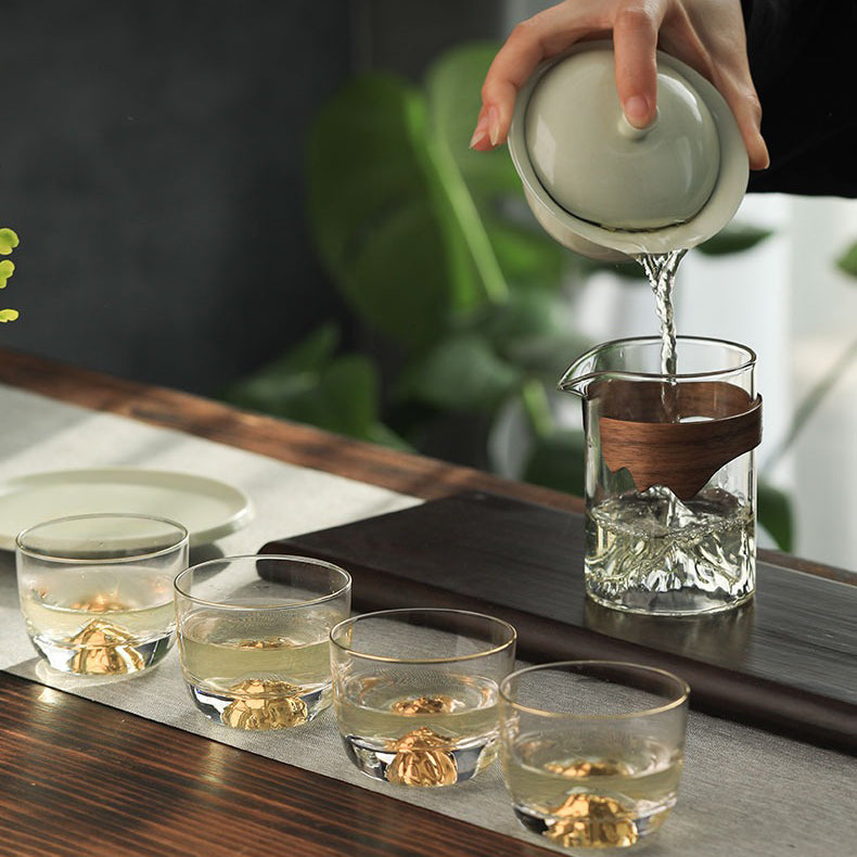 Premium Mountain Glass Fair Cup with Natural Bamboo Handle - Perfect for Tea, Coffee & Hot Beverages at Home, Office or Outdoor Camping