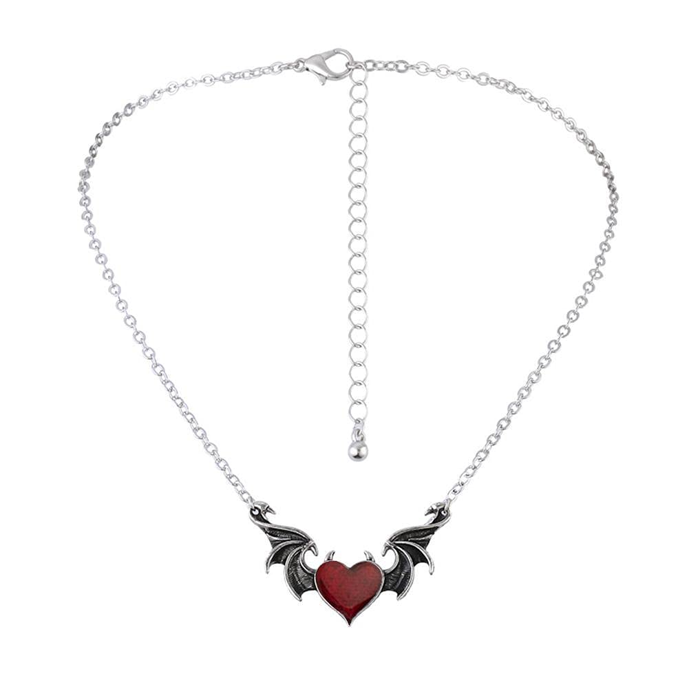Elegant Red Enamel Heart with Angel Wings Pendant Necklace - Minimalist Choker for Women | Trendy Korean Fashion Jewelry for Parties, Date Nights & Gift Giving