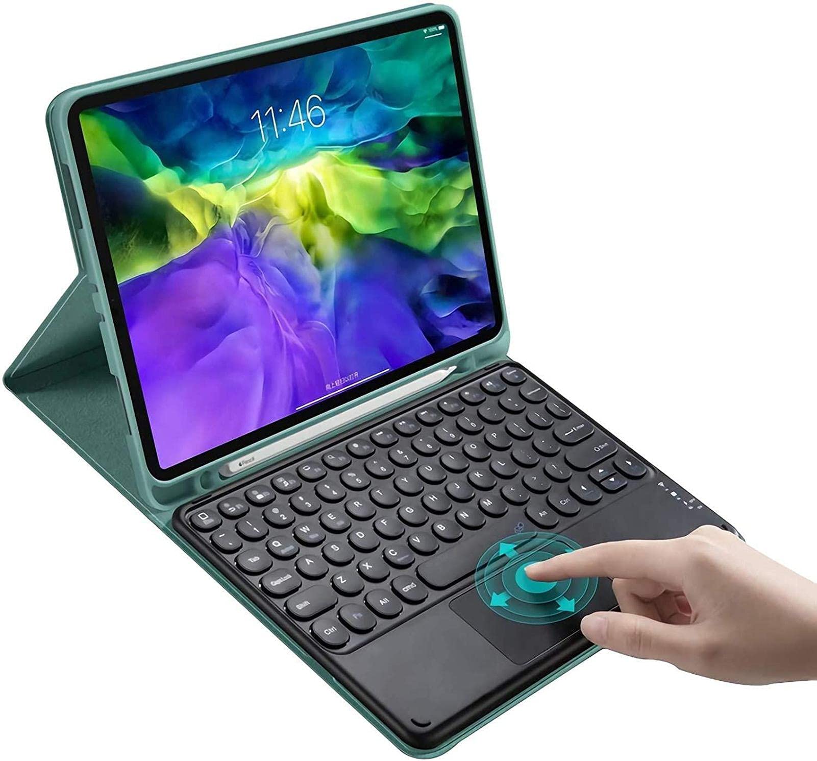 Bluetooth Keyboard Case for iPad Air 1/Air 2 9.7 Inch - Slim Leather Folio Cover with Touchpad, Green | Perfect for Work, Study & Travel
