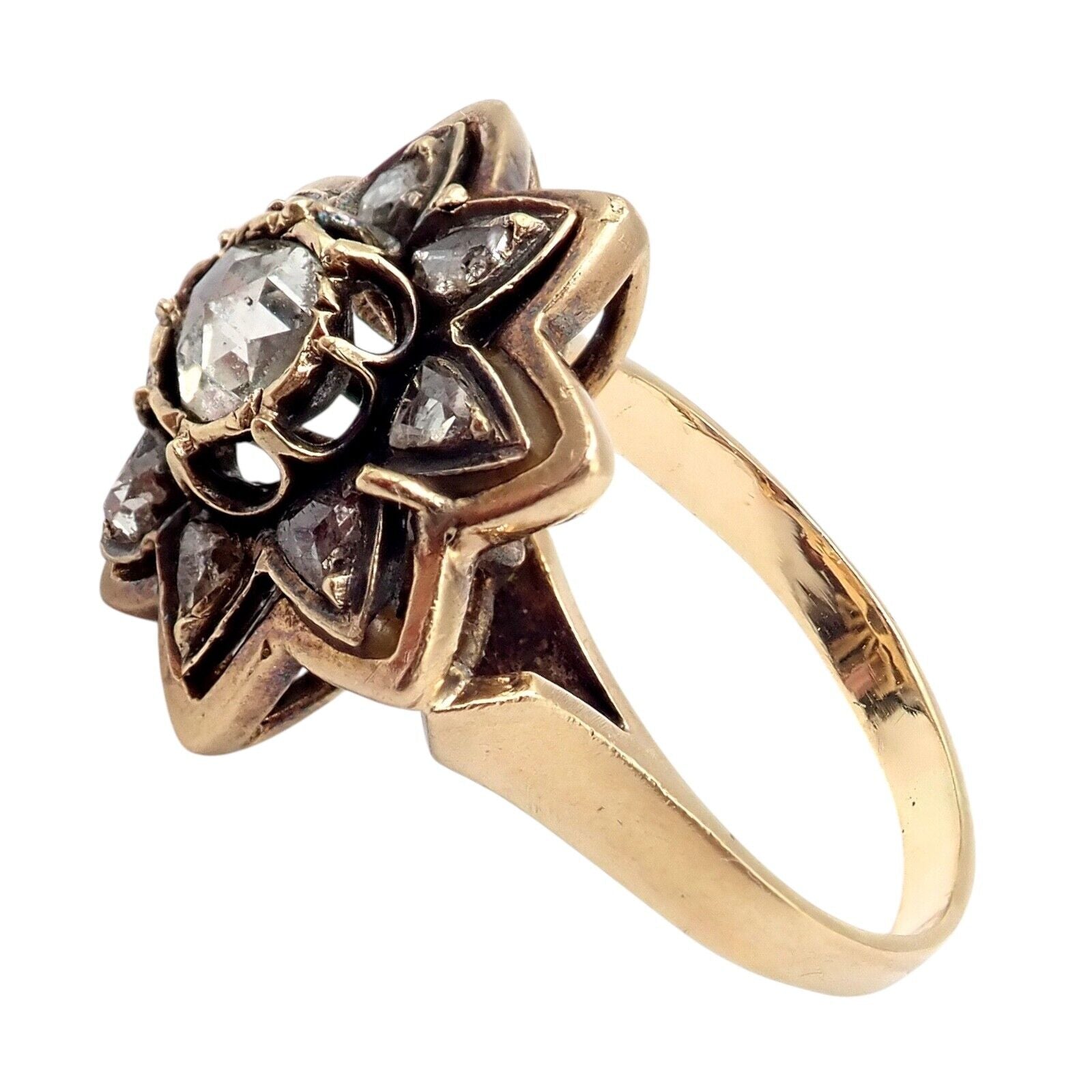 Vintage Karl Faberge 18k Yellow Gold Rose Cut Diamond Flower Ring - Elegant Antique Jewelry for Women, Perfect for Weddings, Anniversaries & Special Occasions