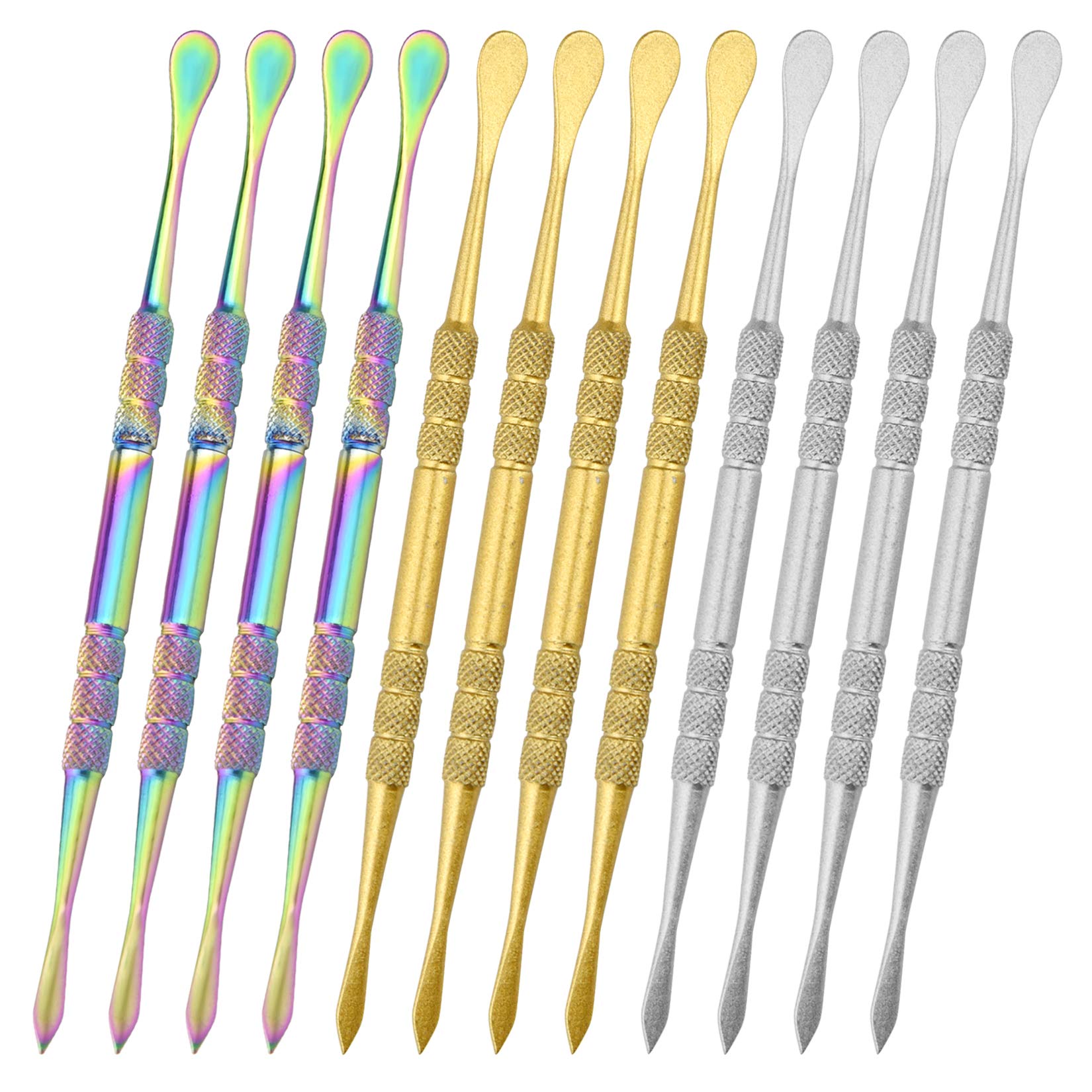 12 Pack Stainless Steel Wax Carving Tools Set - 4.75 Inch Sculpting Spoon for Jewelry, Candle & Soap Making (Silver, Rainbow, Gold) - Perfect for DIY Crafts, Wax Modeling & Art Projects