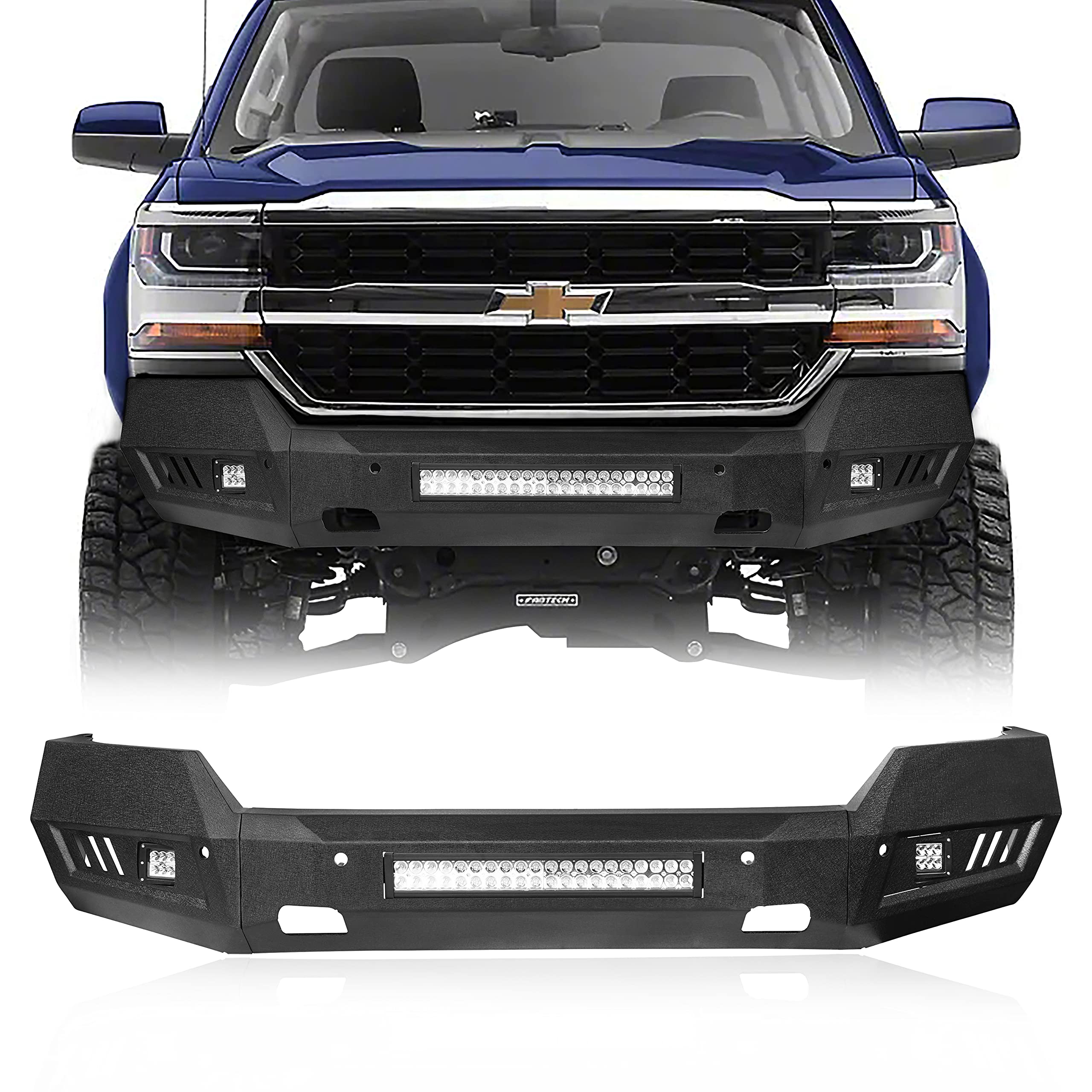 2016-2018 Chevy Silverado 1500 Full Width Front Bumper with LED Lights | Heavy Duty Truck Bumper Replacement | Off-Road & Urban Driving Upgrade