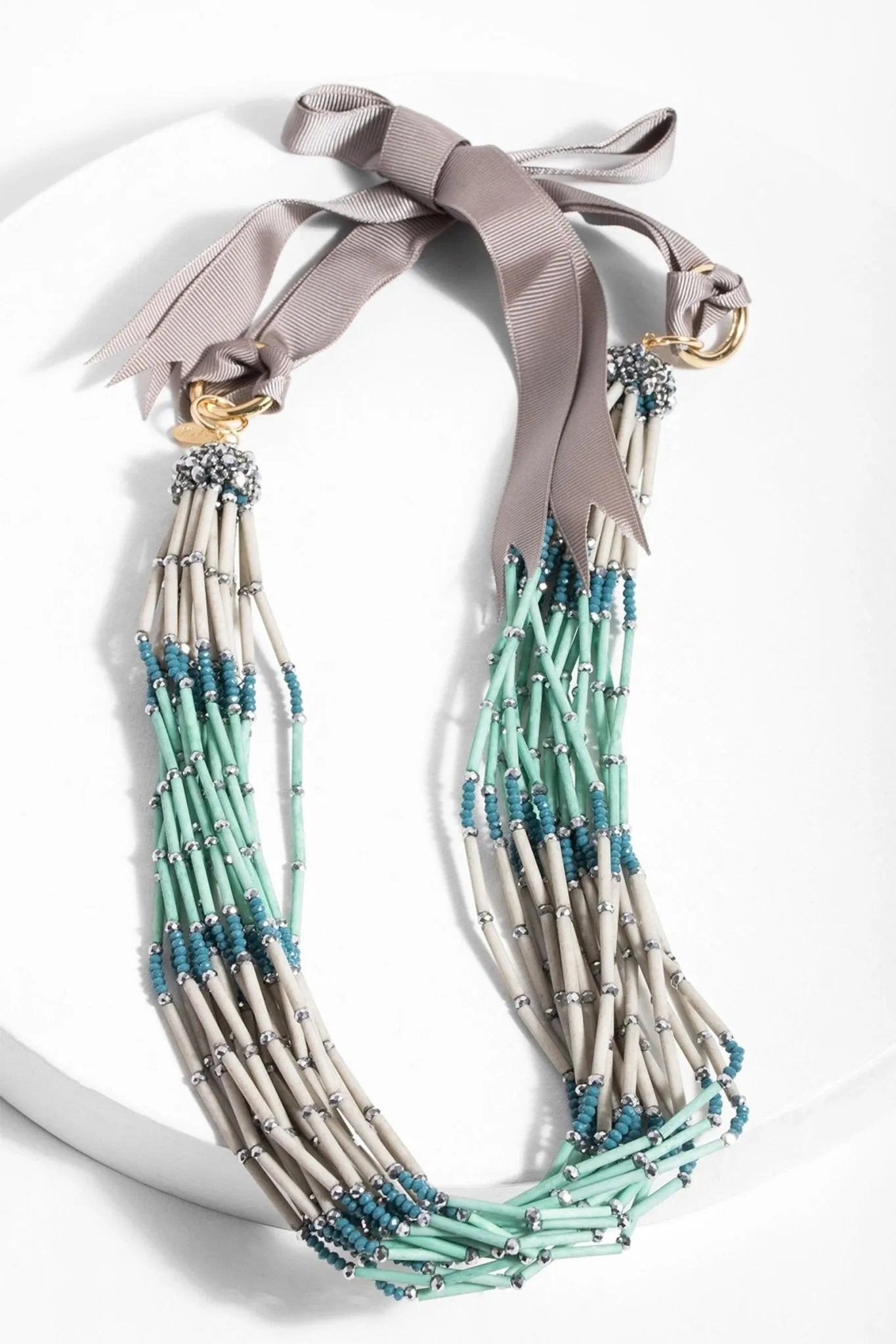 Elegant Multi Beaded Strand Statement Necklace with Adjustable Ribbon Tie - Perfect for Weddings, Parties & Special Occasions