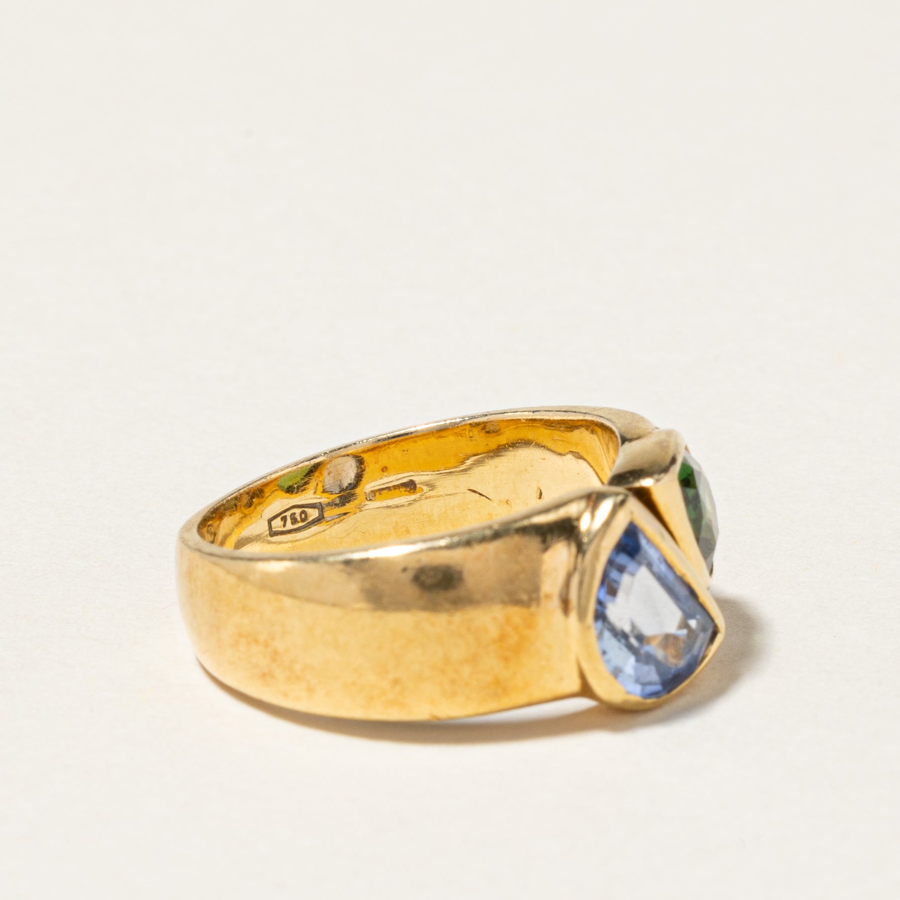 18K Yellow Gold Sapphire & Tourmaline Toi et Moi Ring - 0.60ct & 0.75ct Gemstone Engagement Ring - Size 4.25 - Perfect for Proposal, Anniversary Gift & Romantic Occasions