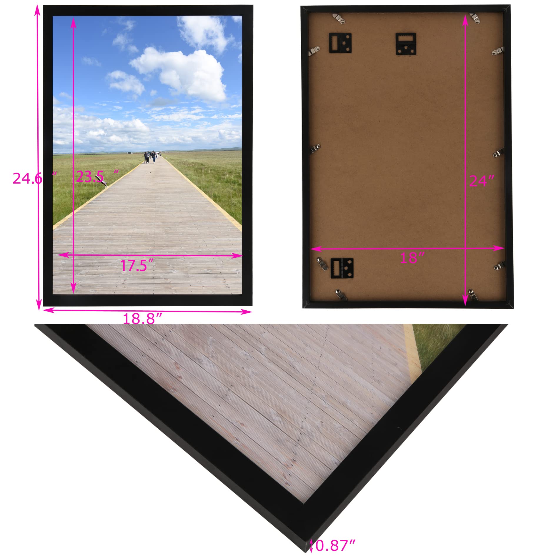 Aynoo 18x24 Black Wooden Poster Frame - Premium Wood Picture Frame for Wall Art, Gallery Collage Display - 1 Pack - Perfect for Home Decor, Office, and Gift Giving