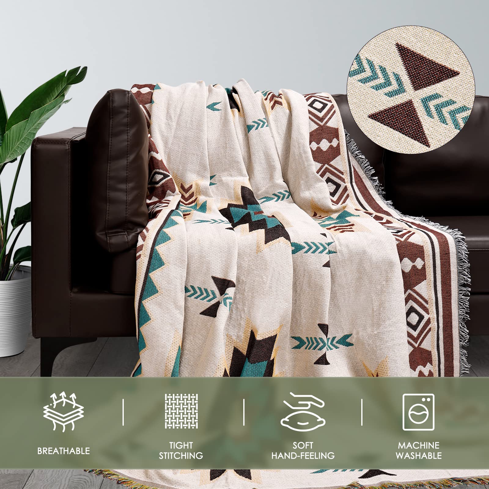 Reversible Soft Bohemian Decorative Couch Throw Blanket - 71
