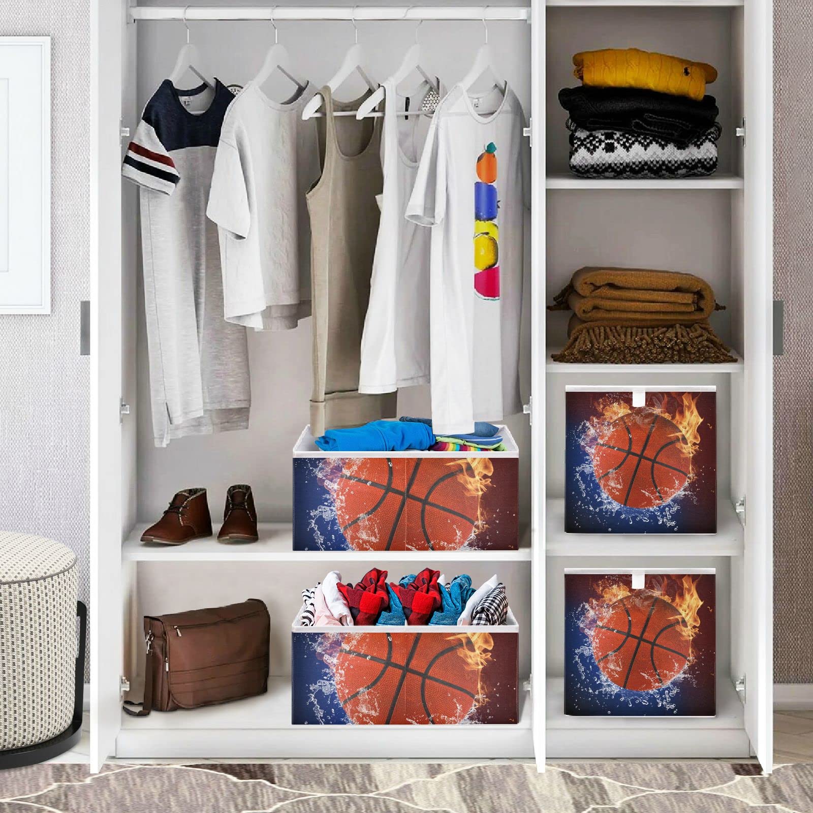 Collapsible Fabric Storage Bin for Basketball Toys - Home & Office Organizer