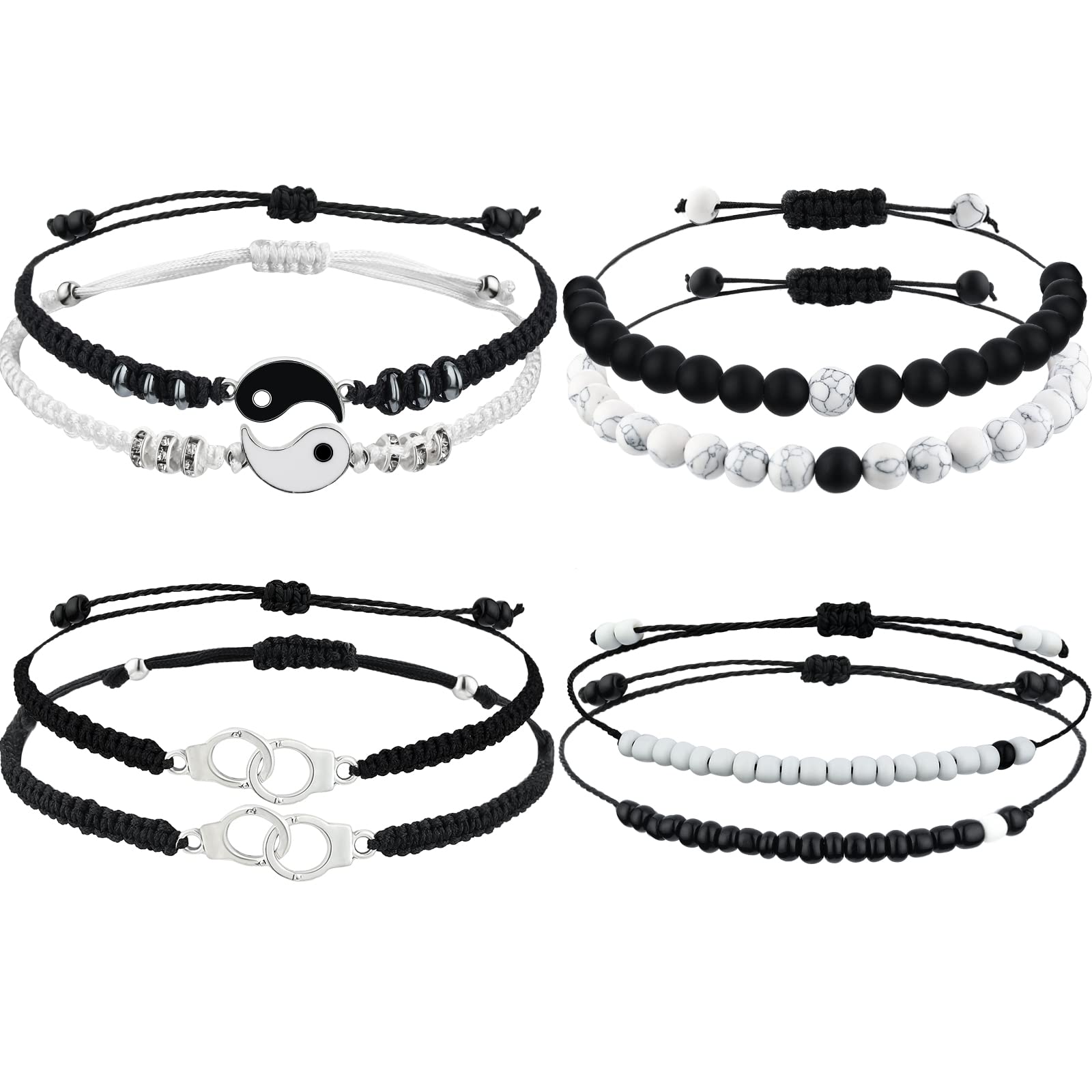 8-Piece Handcuff Bracelet Set - Matching Couple Bracelets for Long Distance Relationships, Handmade Friendship Beaded Bracelets for Women & Men - Perfect Anniversary Gift for Couples, Best Friends & Loved Ones (Ideal for Valentine's Day, Birthdays & Romantic Surprises)