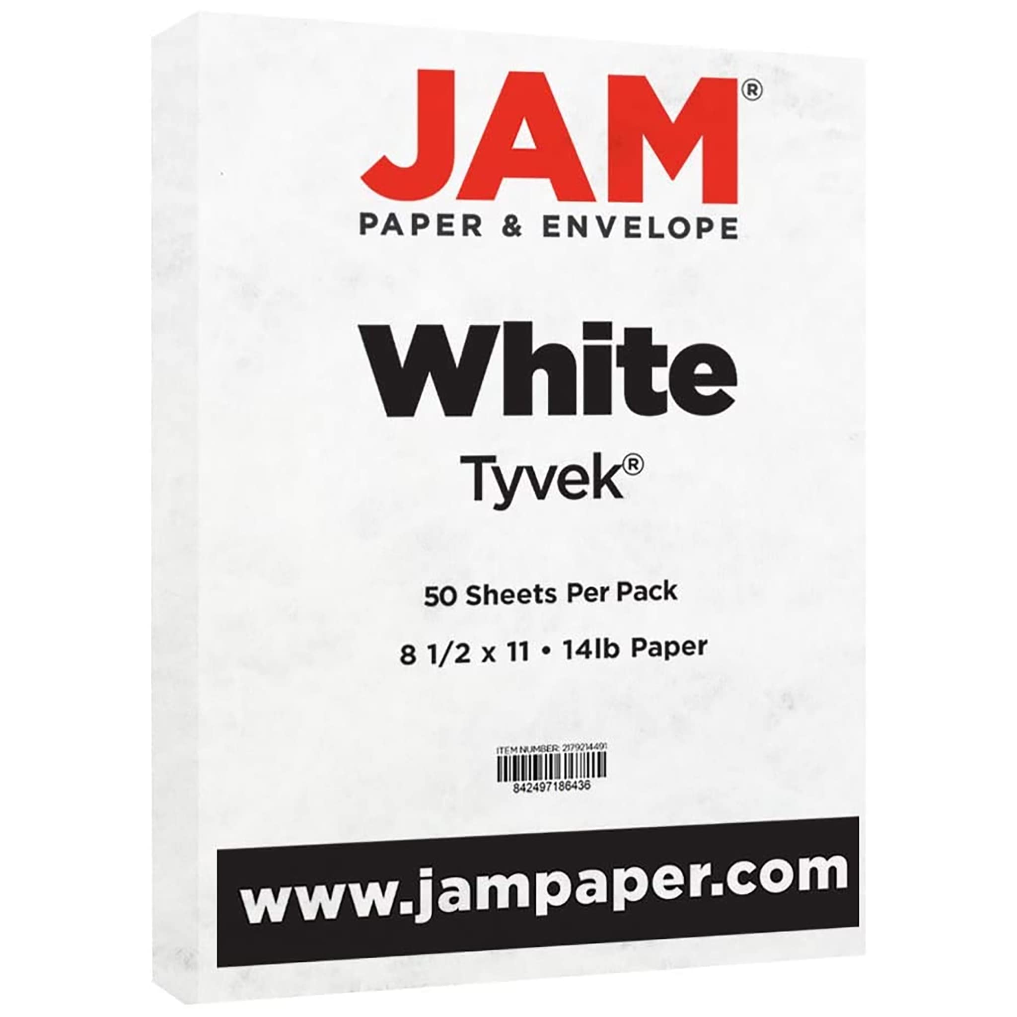 JAM PAPER Tyvek 14lb Tear-Proof Waterproof White Paper (55 gsm) - 50 Sheets, 8.5