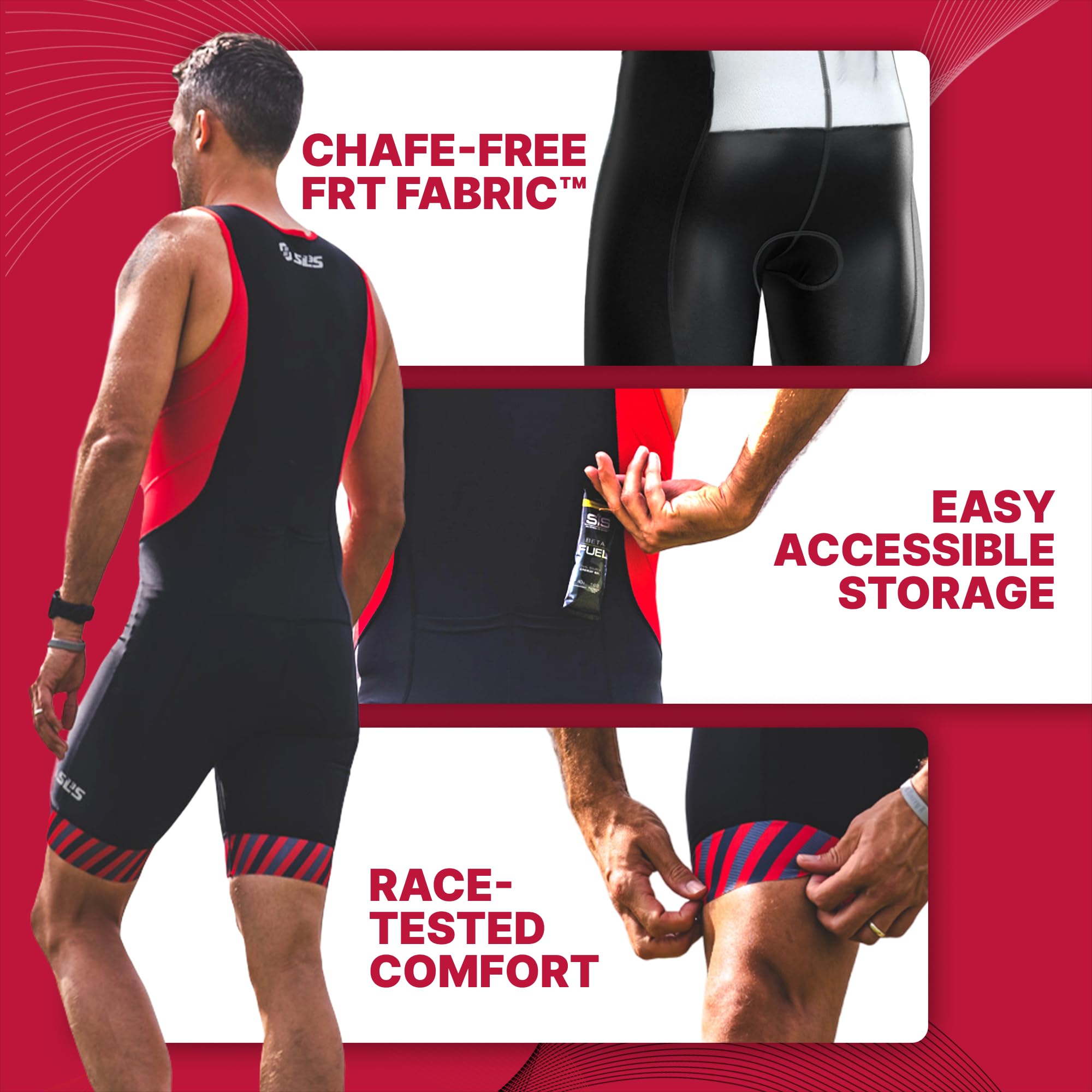 **Men's Triathlon Suit - Lightweight Sleeveless Trisuit with 2 Storage Pockets - Durable & Breathable for Swimming, Cycling & Running**