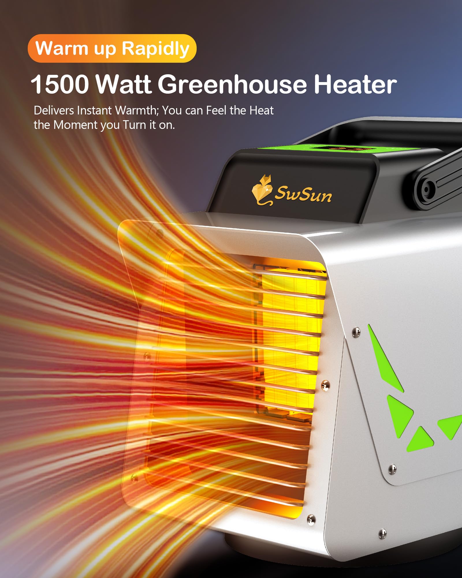 1500W Smart Greenhouse Heater with Thermostat & WiFi APP Control - Portable Electric Heater for Outdoor Greenhouses, Plant Rooms & Indoor Gardens - Perfect for Winter Plant Protection & Year-Round Temperature Regulation