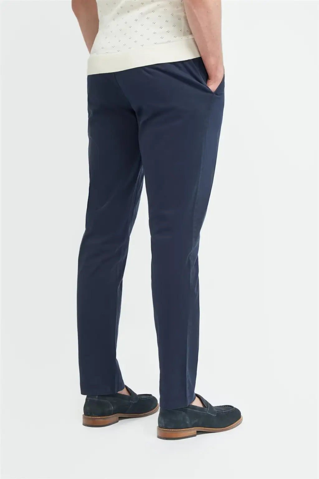 Cavani Hudson Navy Satin Soft Stretch Fit Chinos for Men - Comfortable Slim Fit Dress Pants for Office, Business Casual & Travel