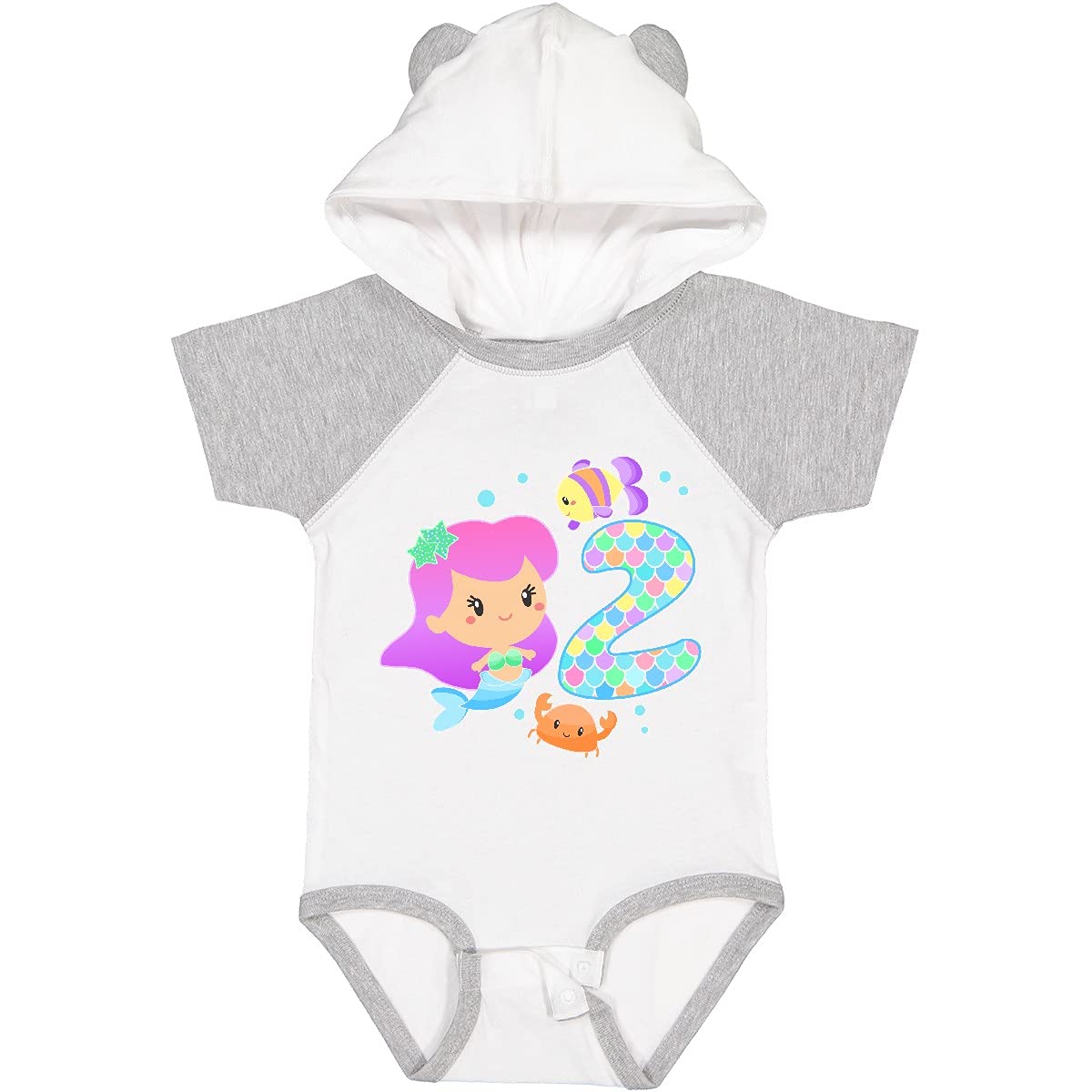 Inktastic Second Birthday Mermaid with Fish and Crab Baby Bodysuit - Cute Outfit for Toddler Girls' 2nd Birthday Party, Beach Day or Mermaid Themed Celebration