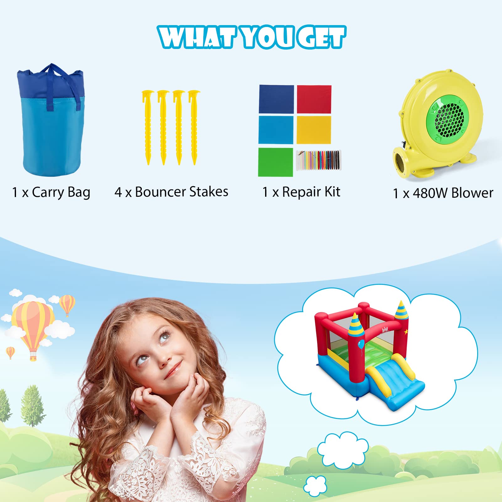 BOUNTECH Inflatable Bounce House for Kids 3-6 Years - Large Jumping Area with Slide | 480W Blower | Indoor & Outdoor Bouncy Castle for Toddler Boys & Girls | Perfect for Birthday Parties, Backyard Fun, and Family Gatherings