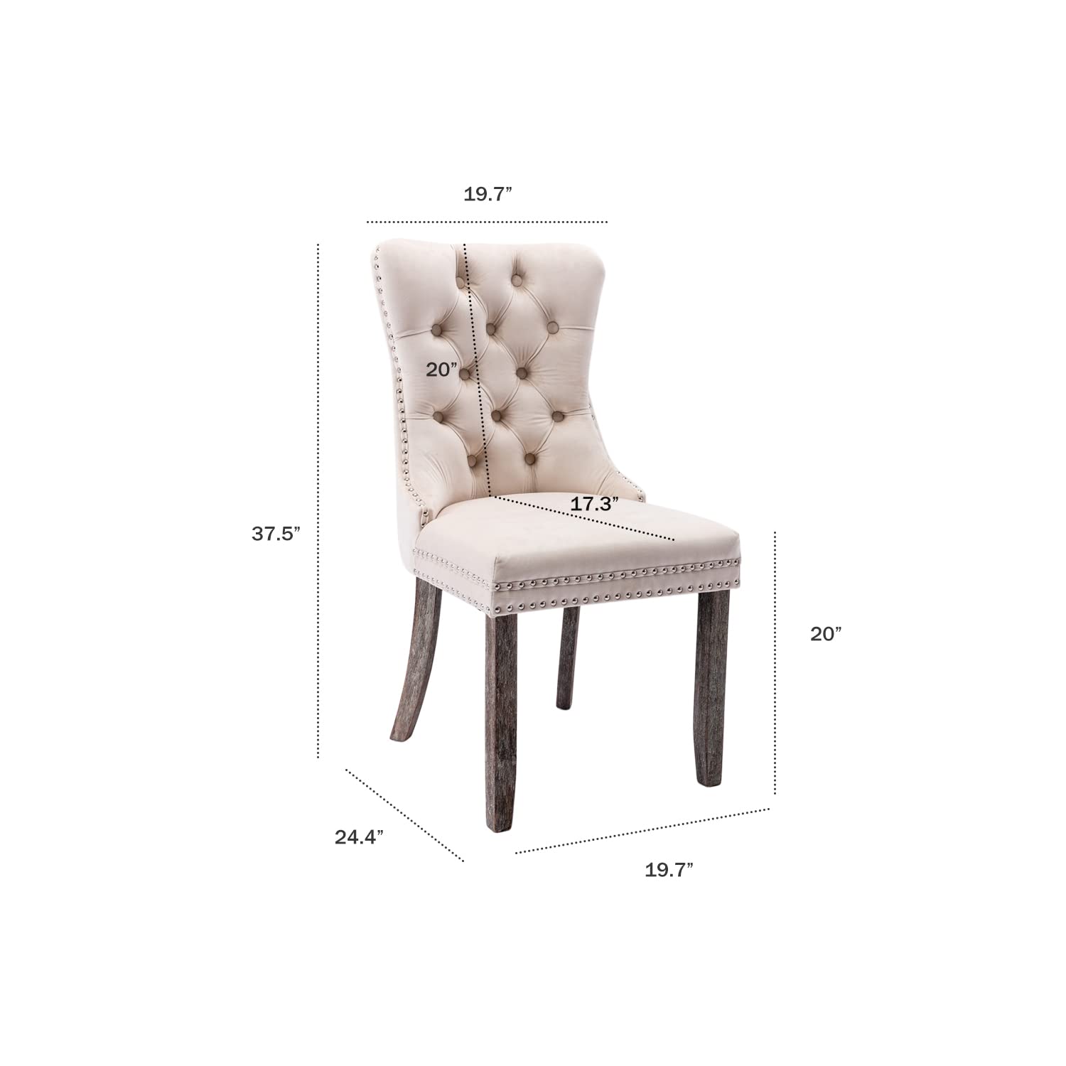 Kiztir Velvet Upholstered Dining Chairs Set of 4 - Luxury Wingback Tufted Chairs with Ring Pull Trim & Button Back - Elegant Beige Dining Room Chairs for Kitchen, Living Room & Bedroom - Perfect for Formal Dinners, Home Decor & Small Space Dining