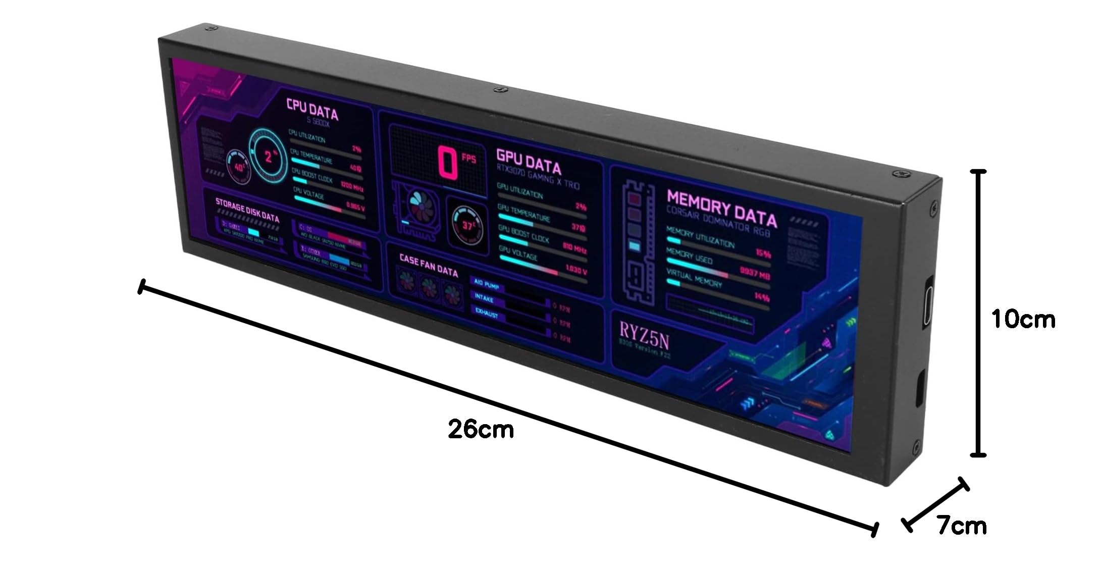 8.8 Inch Aida64 CPU Temperature Monitor - Metal Casing Secondary Screen for Laptop & PC | Real-Time Computer Temp Display | Perfect for Gaming Rigs, Workstations & Overclocking Setups (Black)