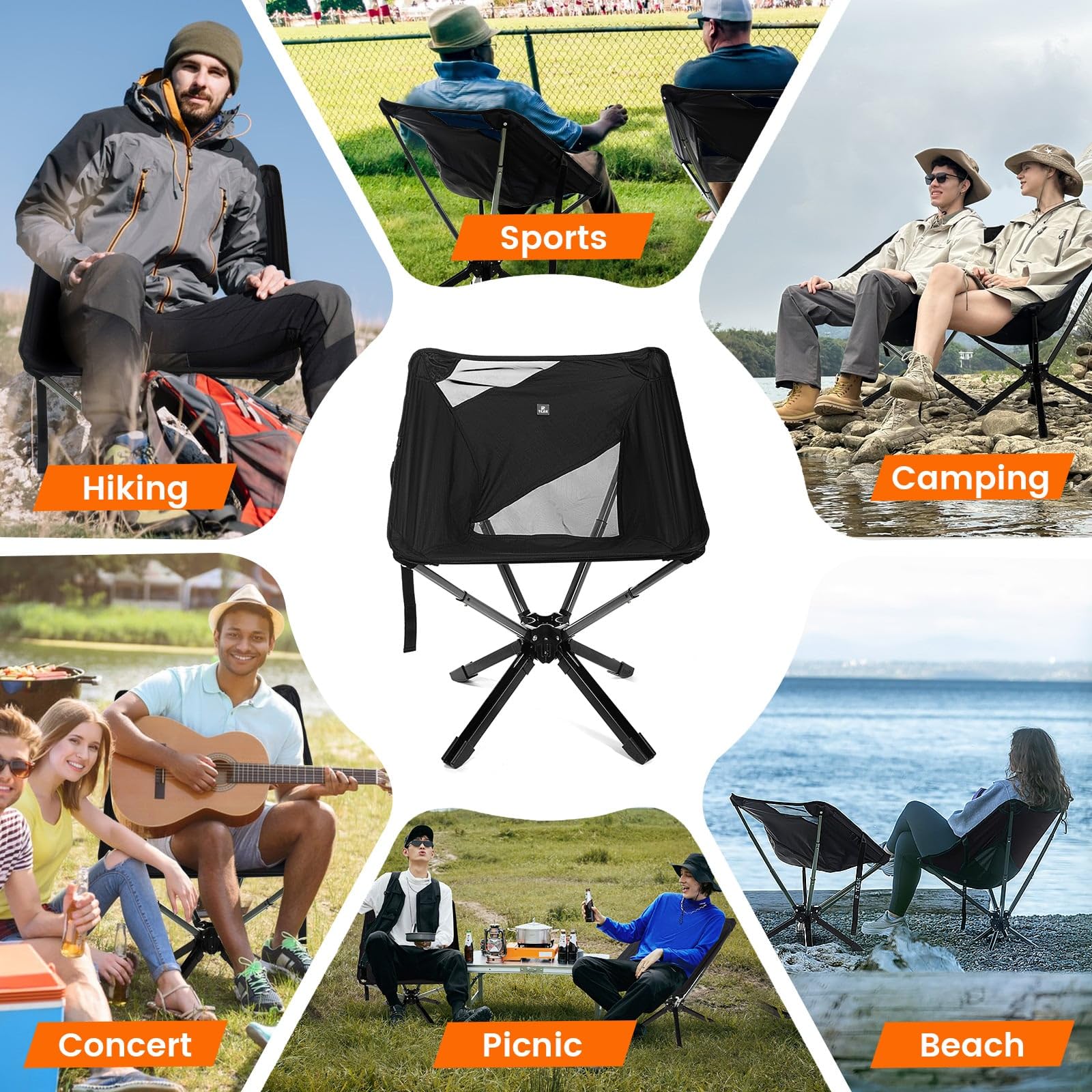 RiseLite Adjustable Portable Folding Chair for Adults - Compact Lightweight Outdoor Backpack Chair, Easy Setup in 6 Seconds - Perfect for Camping, Travel, Hiking, Concerts, Beach, Picnics & Backyard Relaxation