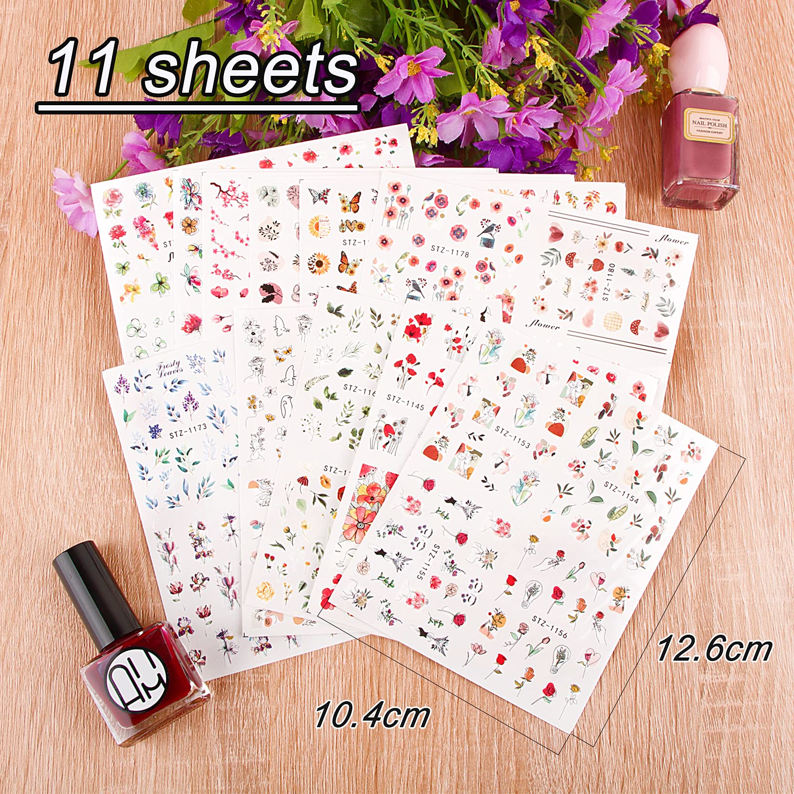 11 Sheets Water Transfer Nail Stickers - Floral Leaves, Sunflower & Butterfly Designs | DIY Nail Art Decals for Women & Girls | Perfect for Parties, Weddings & Everyday Nail Decoration