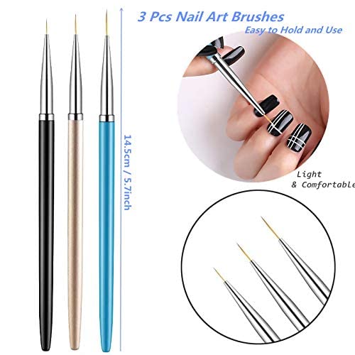 SKINPLUS 3PCS Professional Nail Art Liner Brushes Set for UV Gel & Acrylic Nails - Fine Detail Painting & Drawing Pens (7mm/9mm/11mm) - Perfect for Salon, Home Manicure & Nail Art Designs