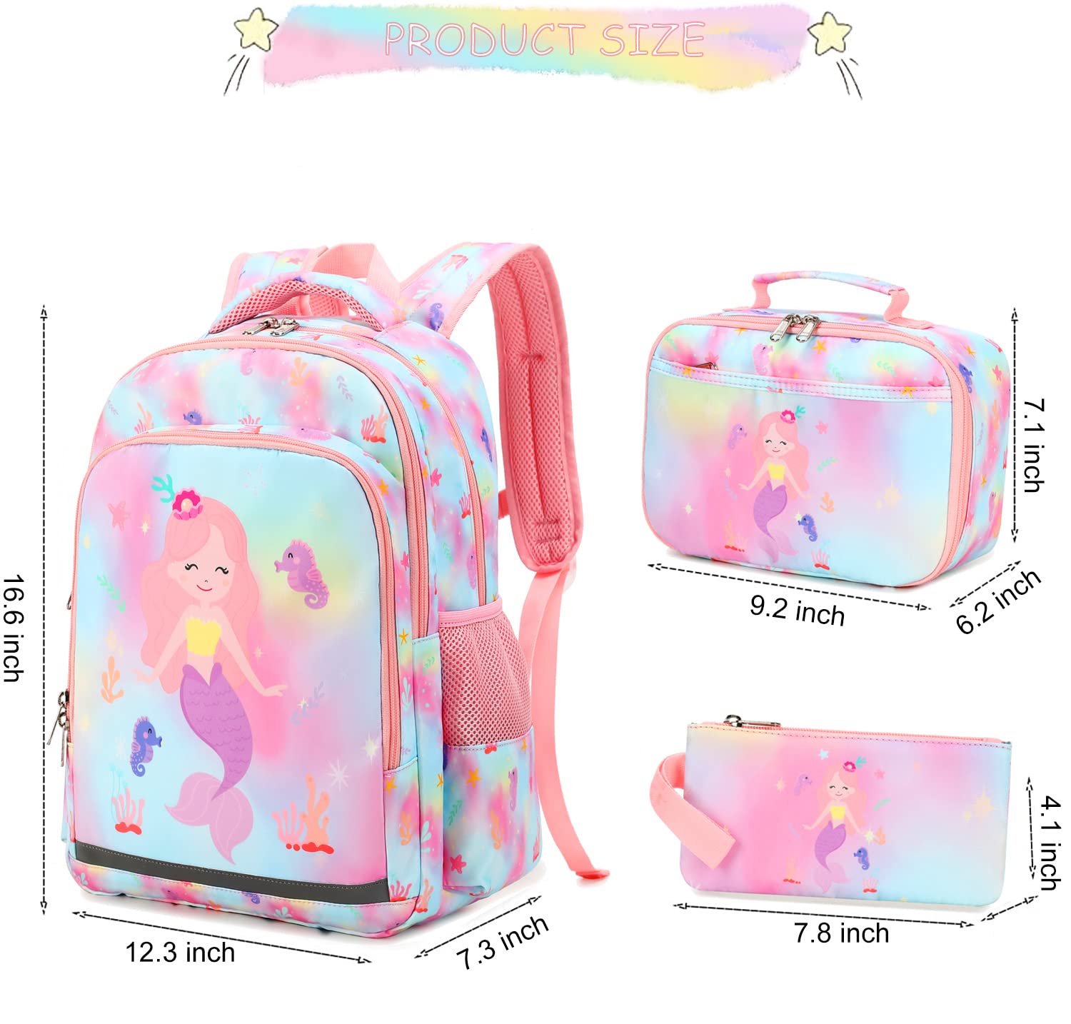 Mermaid Backpack Set for Girls with Lunch Bag & Pencil Box - Perfect for Preschool & Kindergarten