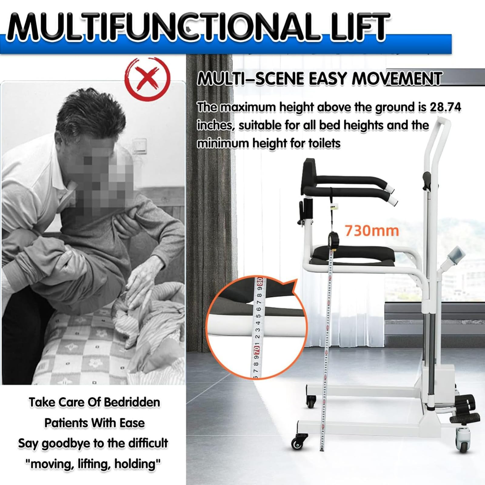Electric Patient Lift Transfer Chair - 330lb Capacity Home Care Wheelchair for Safe Daily Transfers | Ideal for Elderly & Disabled Mobility Assistance at Home