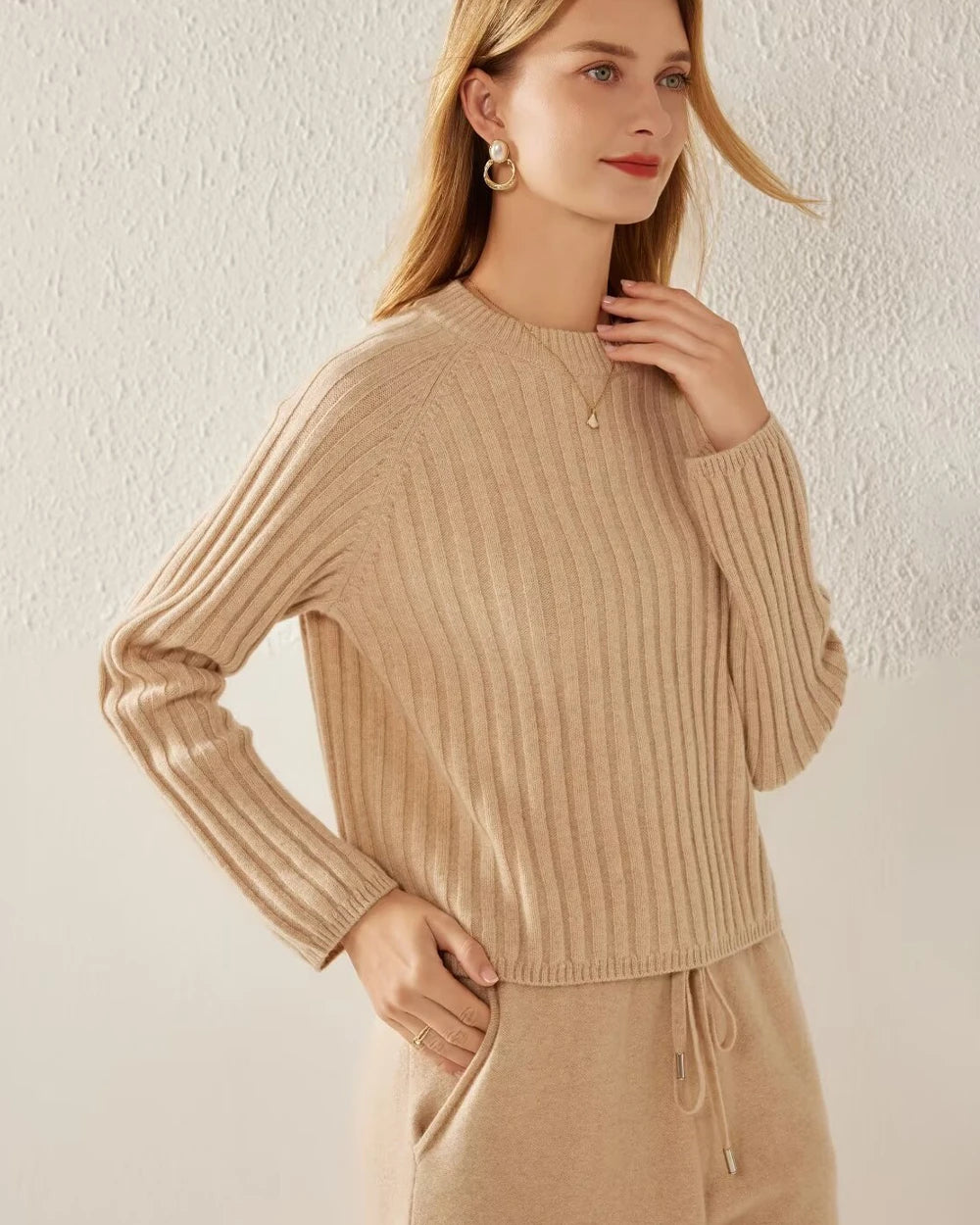 Luxury Long Sleeve Ribbed Cashmere Sweater for Women - Soft Winter Knit Pullover - Perfect for Office, Date Night & Holiday Gatherings