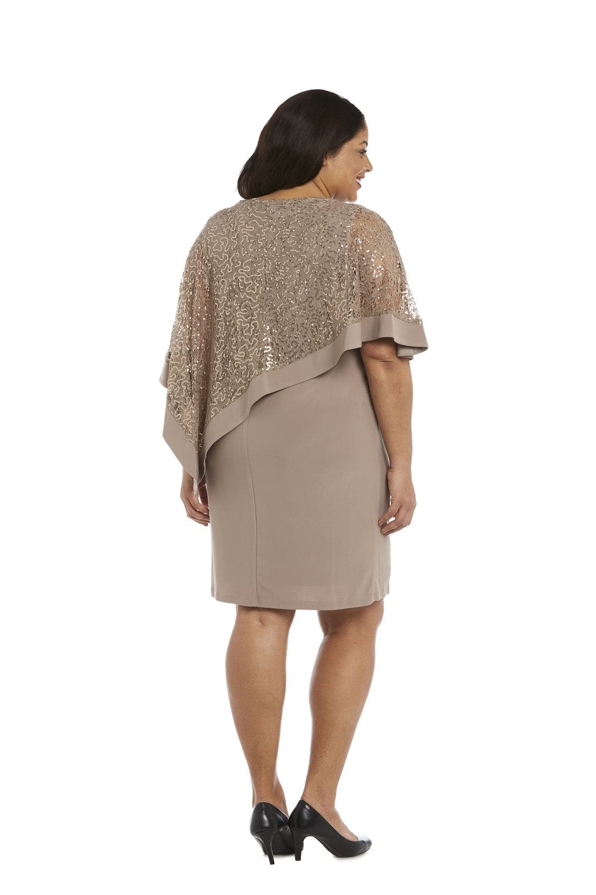 R&M Richards Women's Navy Plus Size Sequin Lace Poncho Party Dress - Elegant Cocktail Dresses for Special Occasions (20W, Mocha) | Perfect for Weddings, Holiday Parties & Evening Events
