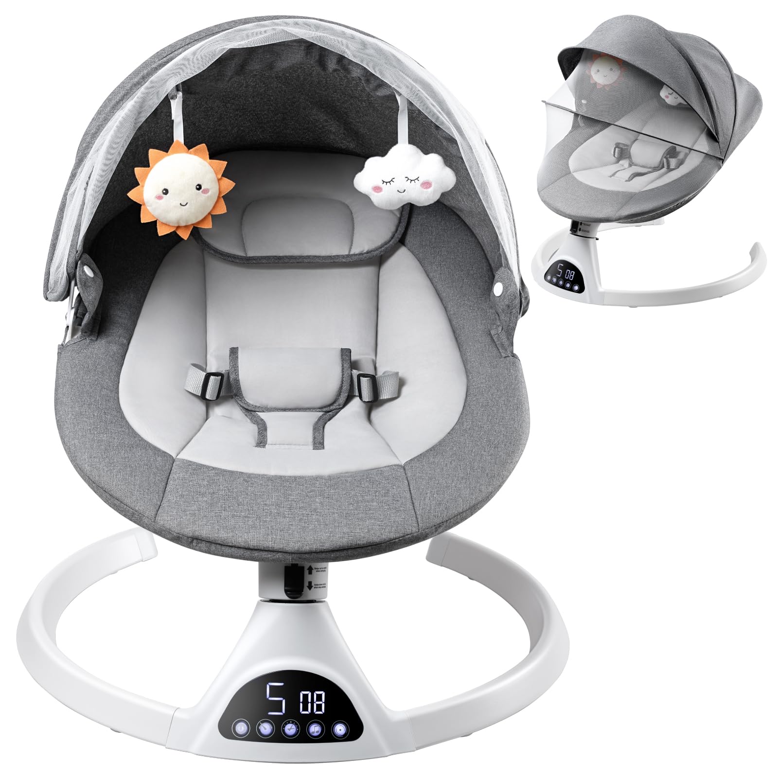 Suureks Baby Swing for Infants - 5 Motion Rocker with LED Touch Panel, Music Speaker & Remote Control | Gentle Swaying for Newborns & Toddlers | Perfect for Nursery, Playtime & Soothing Fussy Babies